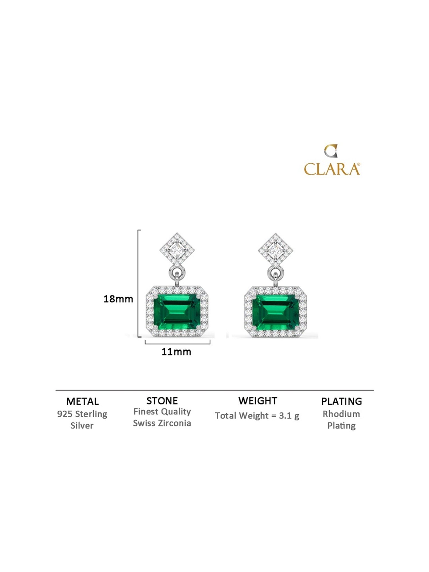 Clara 925 Silver Rhodium-Plated Swiss Zirconia Isla Stud Earrings - Set of 2