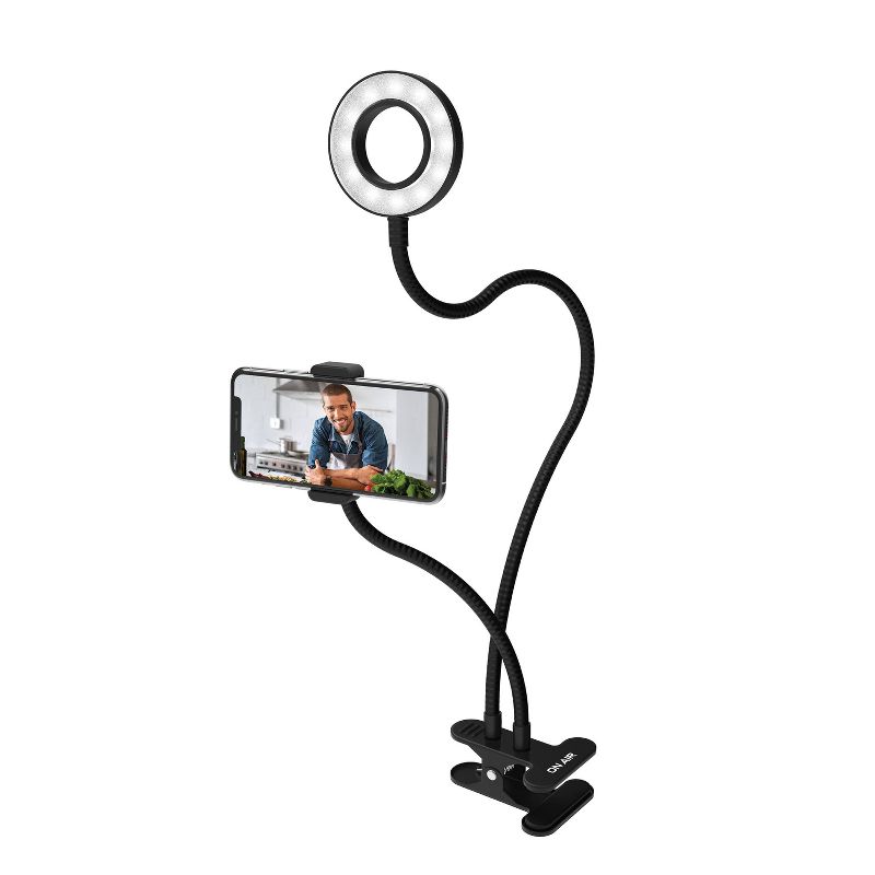 Tzumi ONAIR Halo Flex Duo 3.5'' Ring Light with Two Flexible Arms & Cell Phone Holder - Black