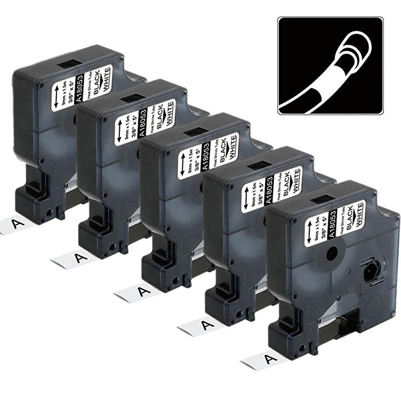 Compatible Labels Replacement for DYMO 18053 Industrial Heat Shrink Tube Labels Fit with DYMO Rhino 4200 5200 3000 5000 6000 Industrial Label Maker Black on White 38 x 495Pack