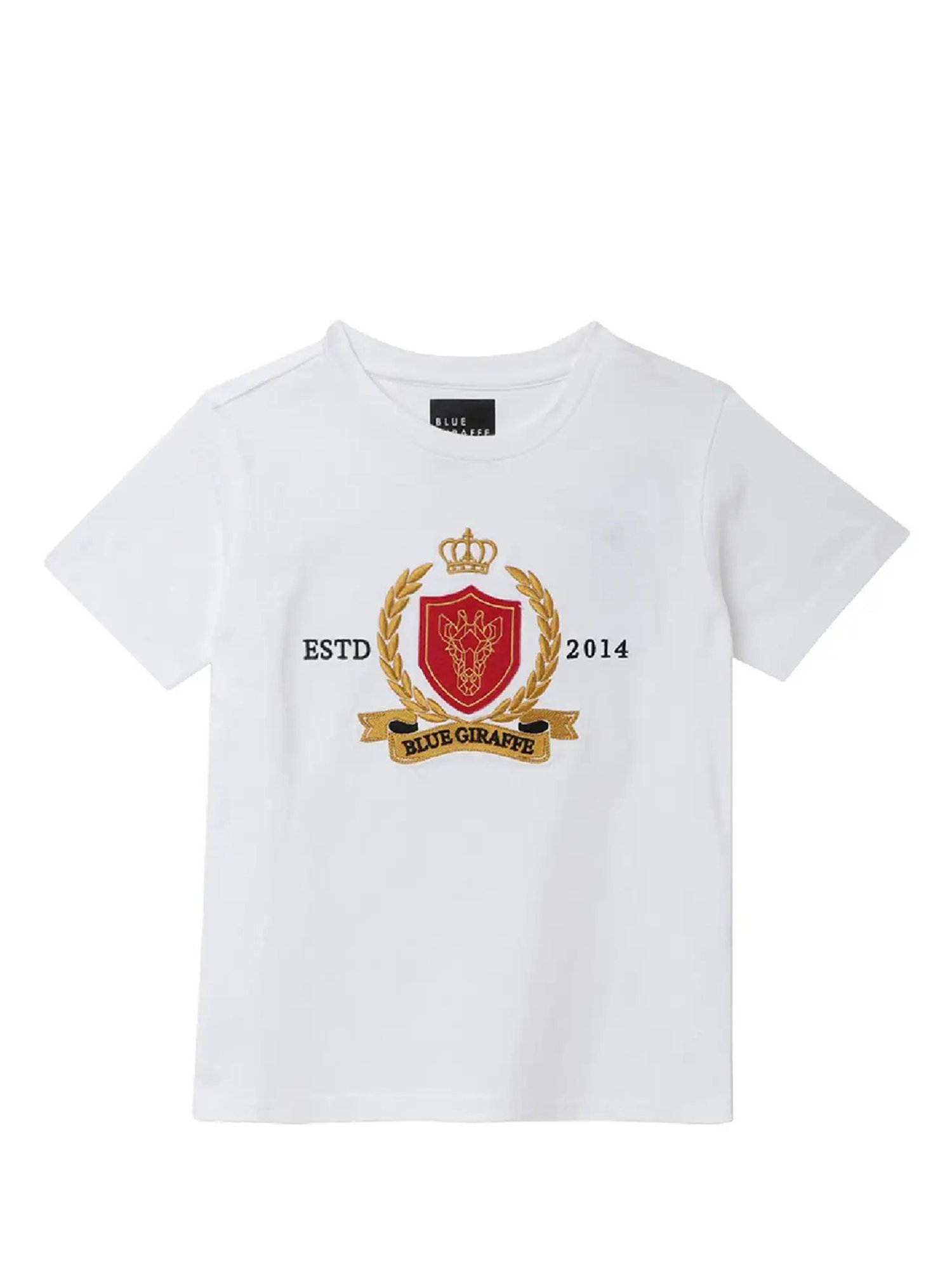 Blue Giraffe Kids White Embroidery  T-Shirt