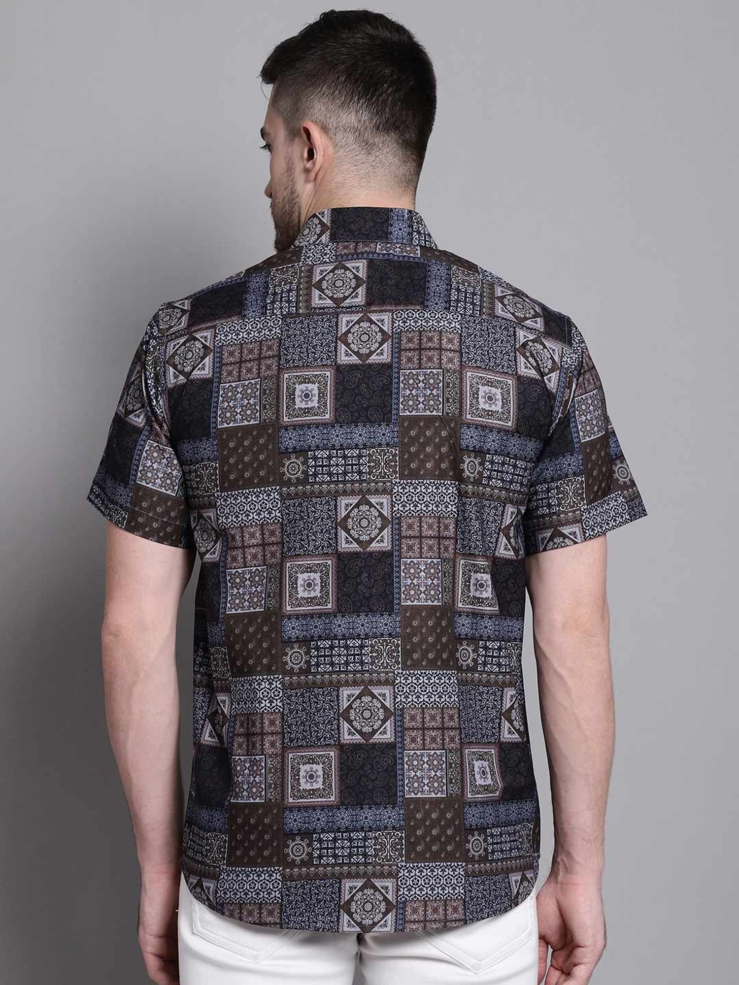 Jainish Coffee Cotton Regular Fit Printed Shirt