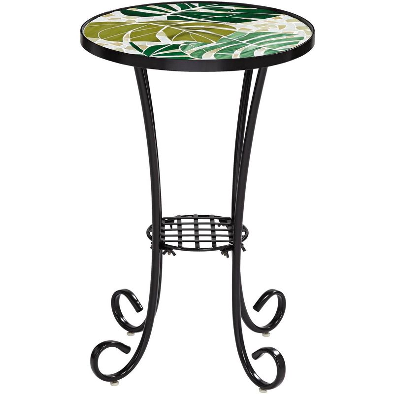 Teal Island Designs Tropical Leaves Mosaic Black Outdoor Accent Table