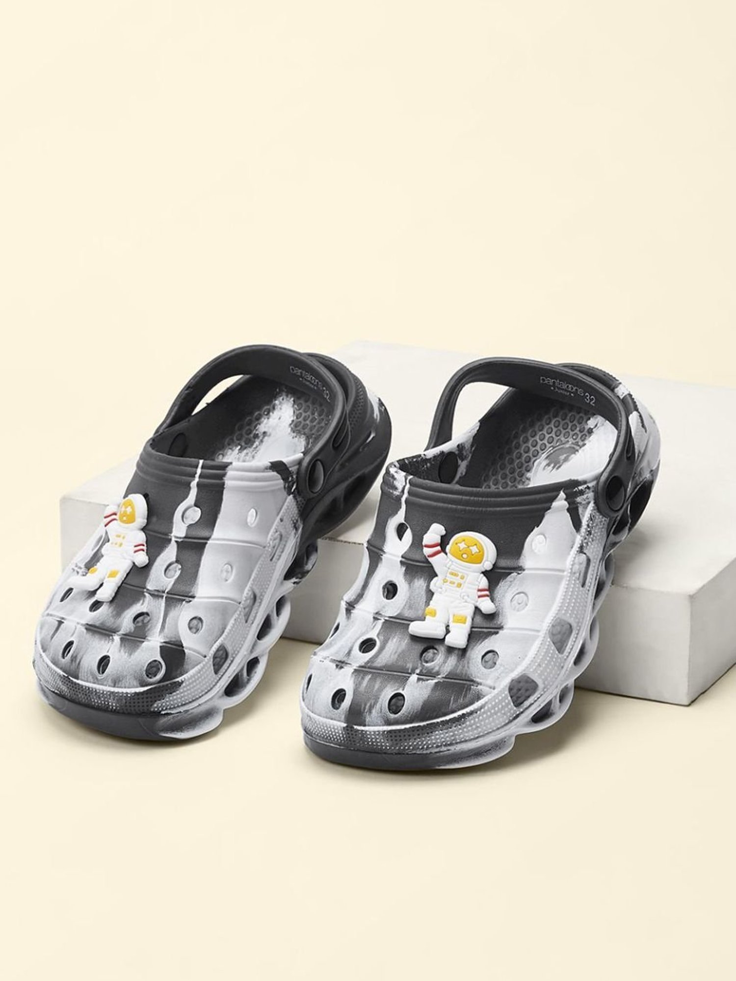 Yellow by Westside Navy Stripe Pattern Slides