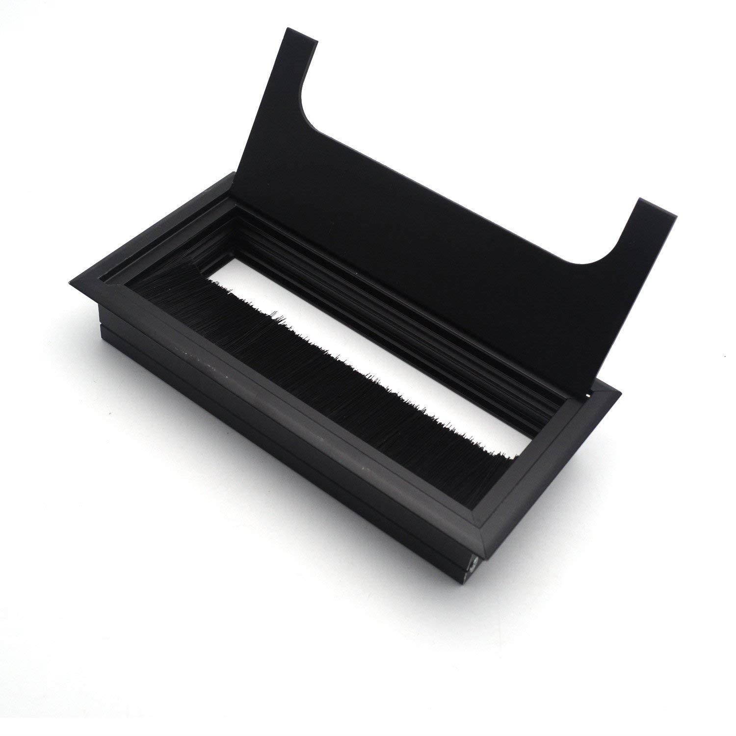 Antrader 160mm Length Black Metal Rectangle Wire Cable Grommet Hole Cover for Computer Desk Table (Black)