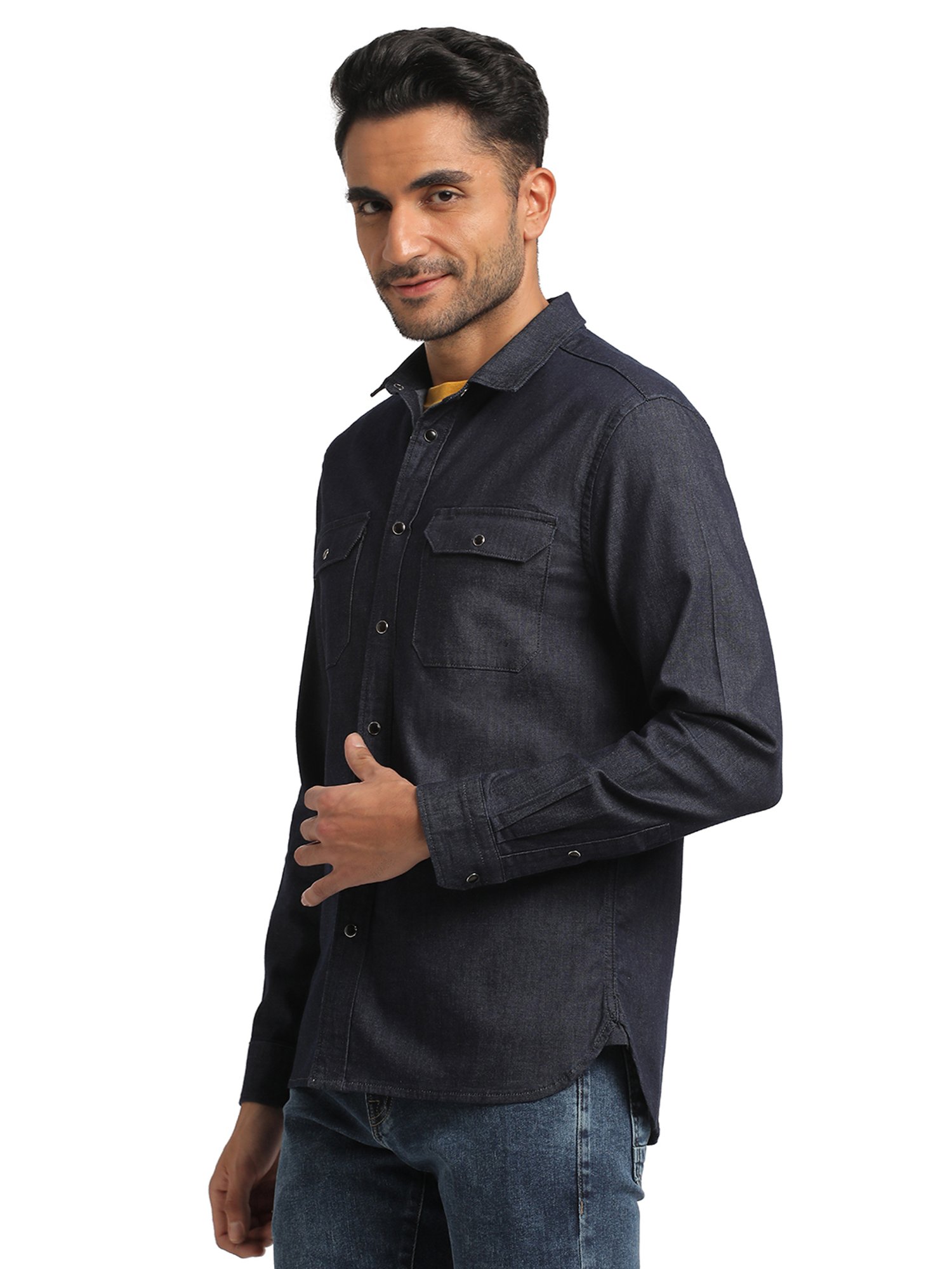 EVERBLUE Dark Blue Regular Fit Shirt