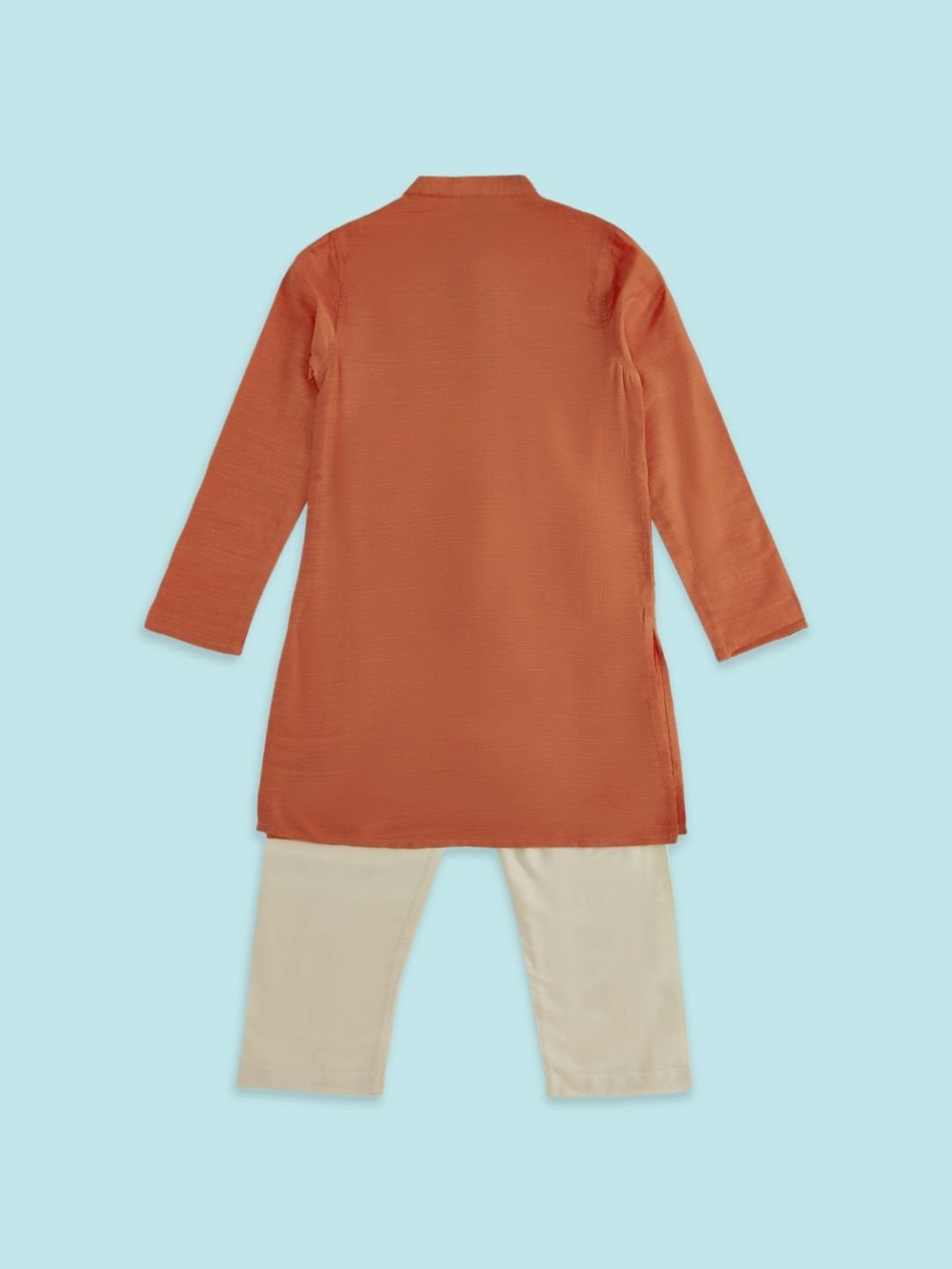 Indus Route by Pantaloons Kids Orange & Grey Floral Print Full Sleeves Kurta Set