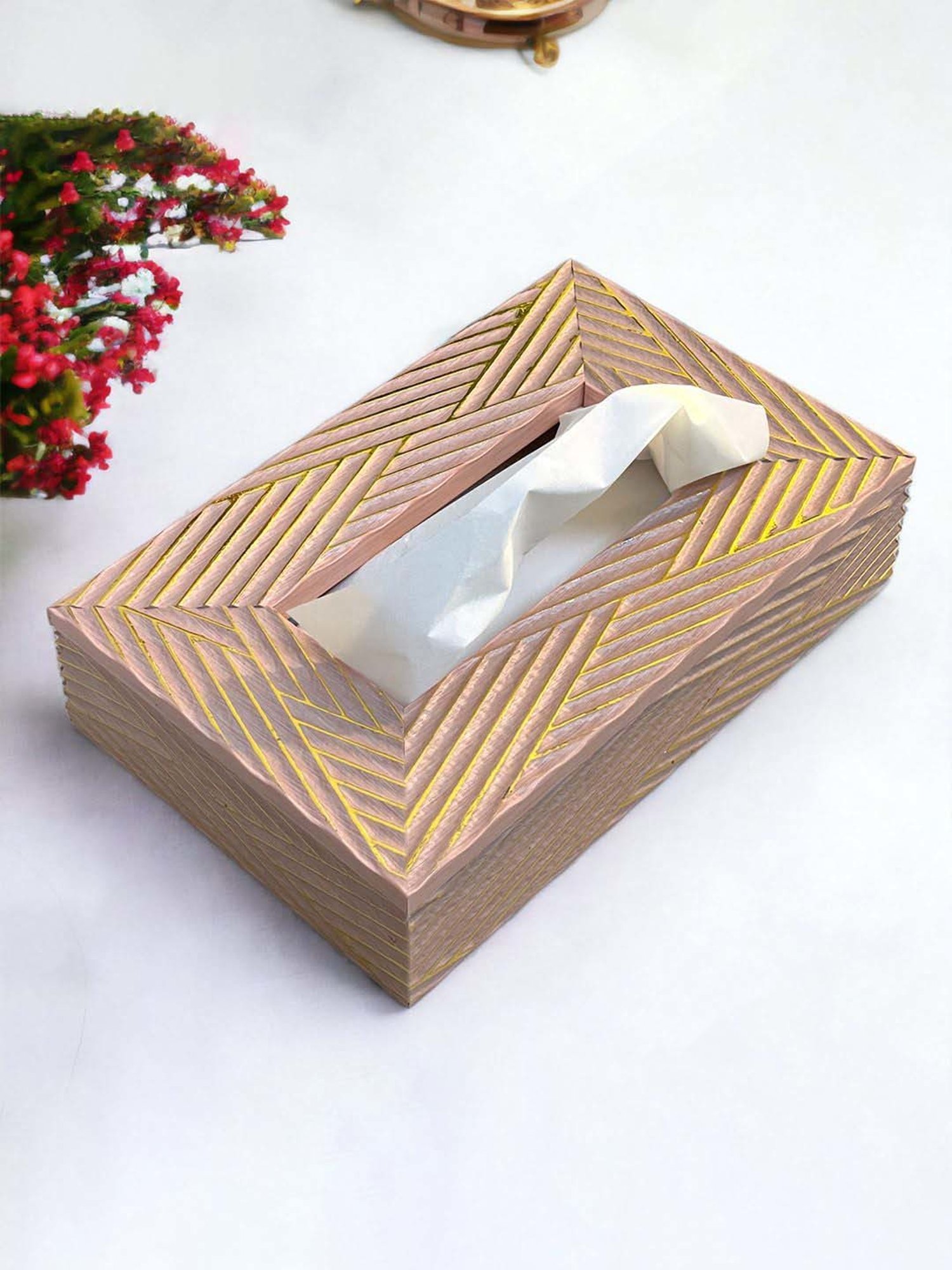 Art Street Pink Engineered Wood Rectangle Tissue Paper Napkin Box