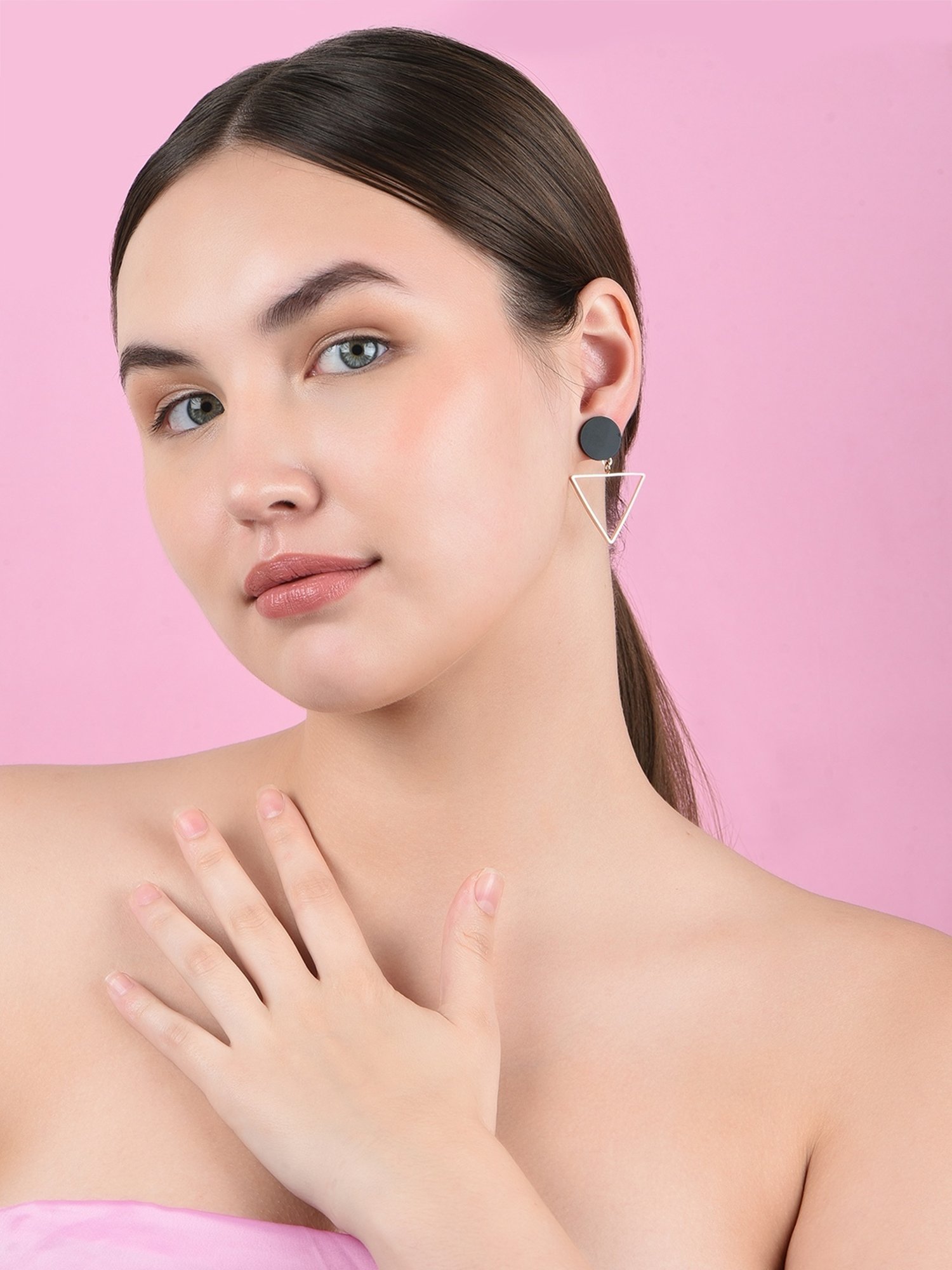 ToniQ Triangle Shape Black Drop Earrings for Women