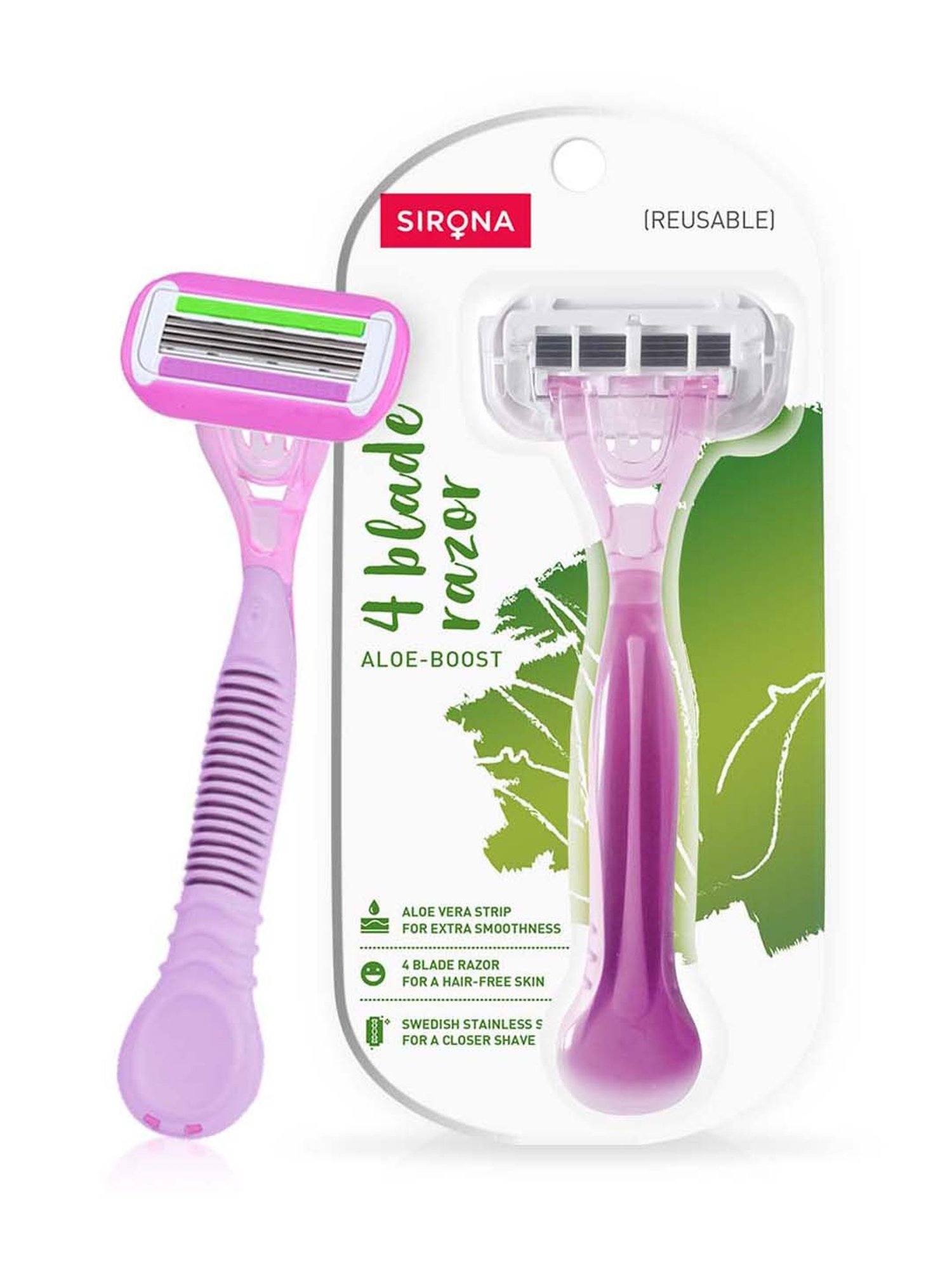 Sirona Aloe- Boost 4 Blade Reusable Hair Removal Razor - 1 Pcs