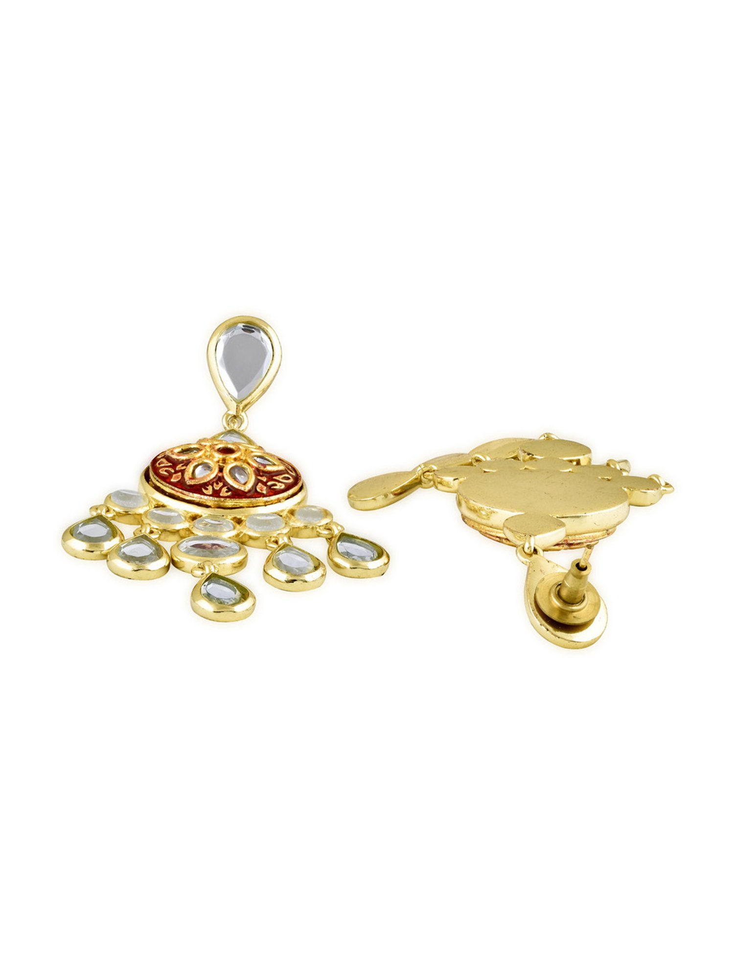 Curio Cottage Aina Floral Red & Green Chandelier Mirror Earrings