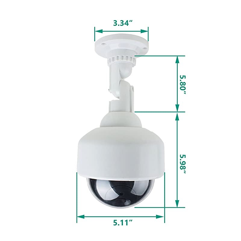 Dummy Fake Security Dome Camera with 1 Flashing Red LED Light and Security Alert Sticker Decal Indoor Outdoor Use DOW1 White