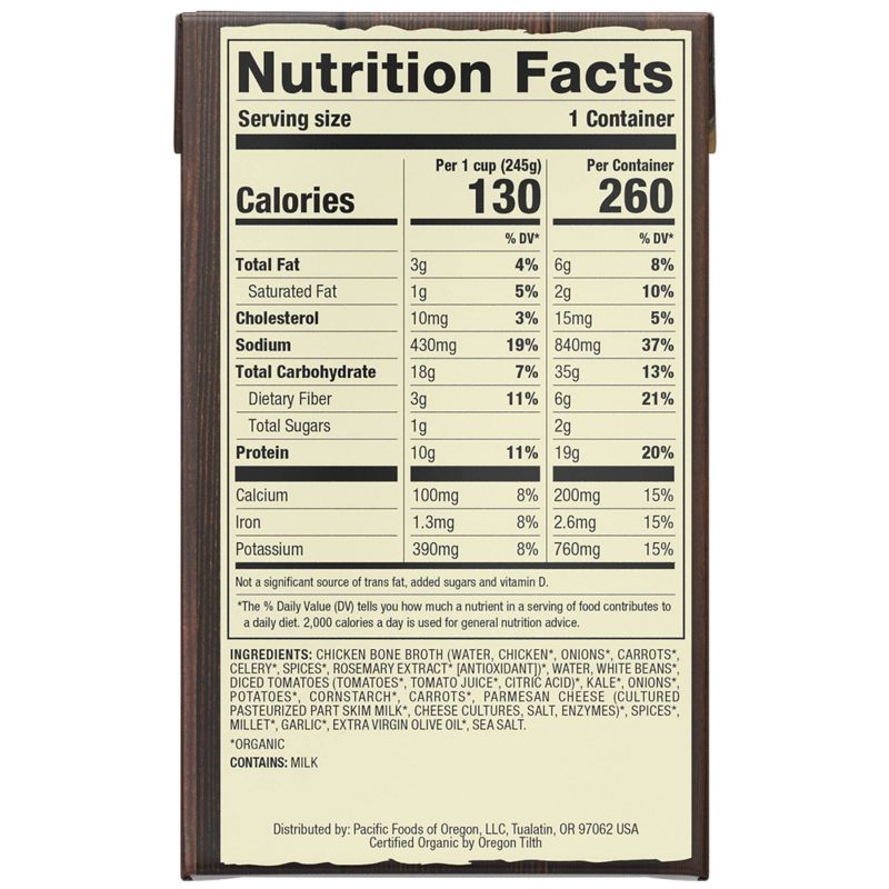 Pacific Foods Organic Chicken Bone Broth White Bean Kale & Millet Soup - 17oz