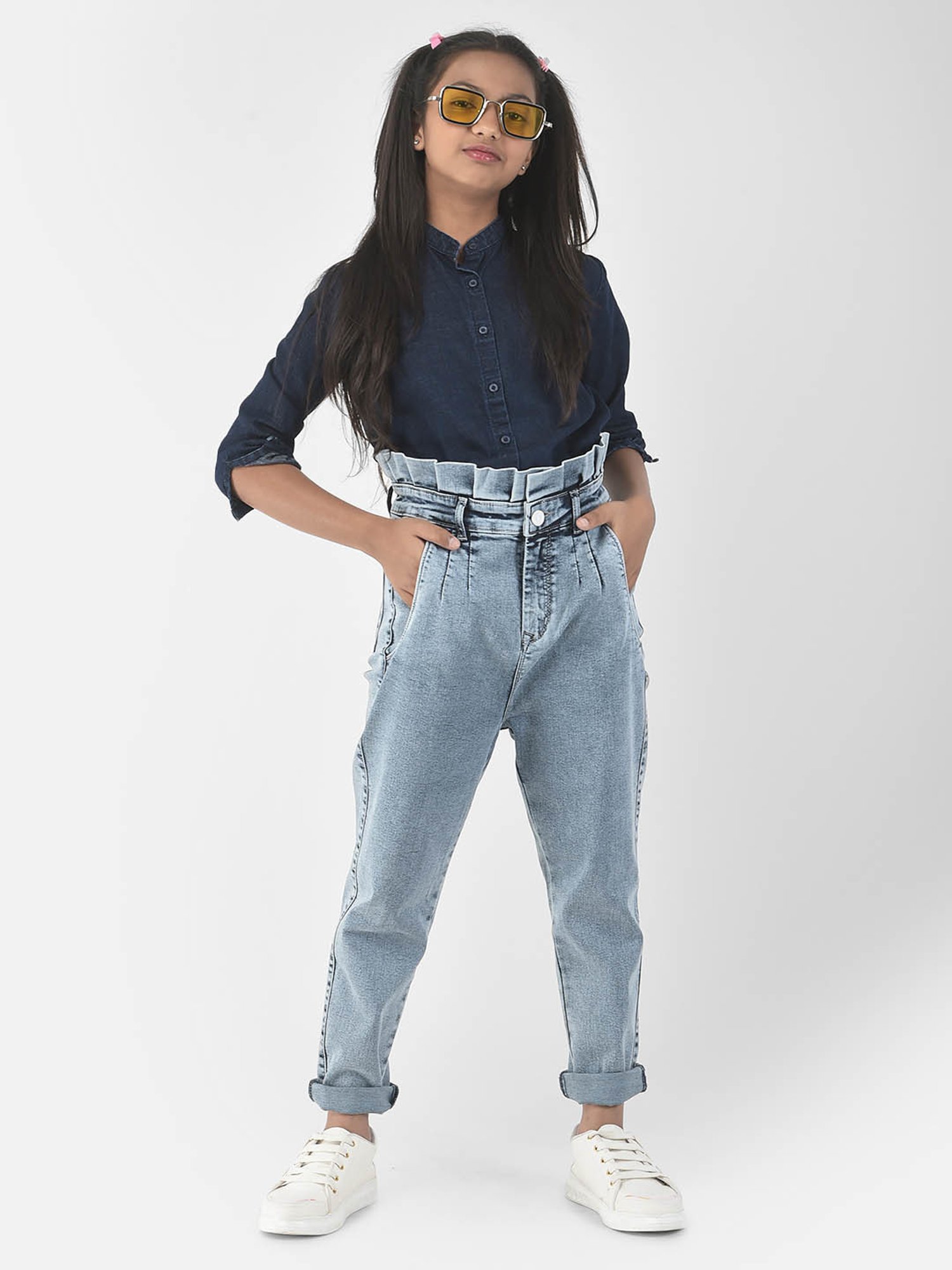 Crimsoune Club Girls Light Blue Solid Jeans