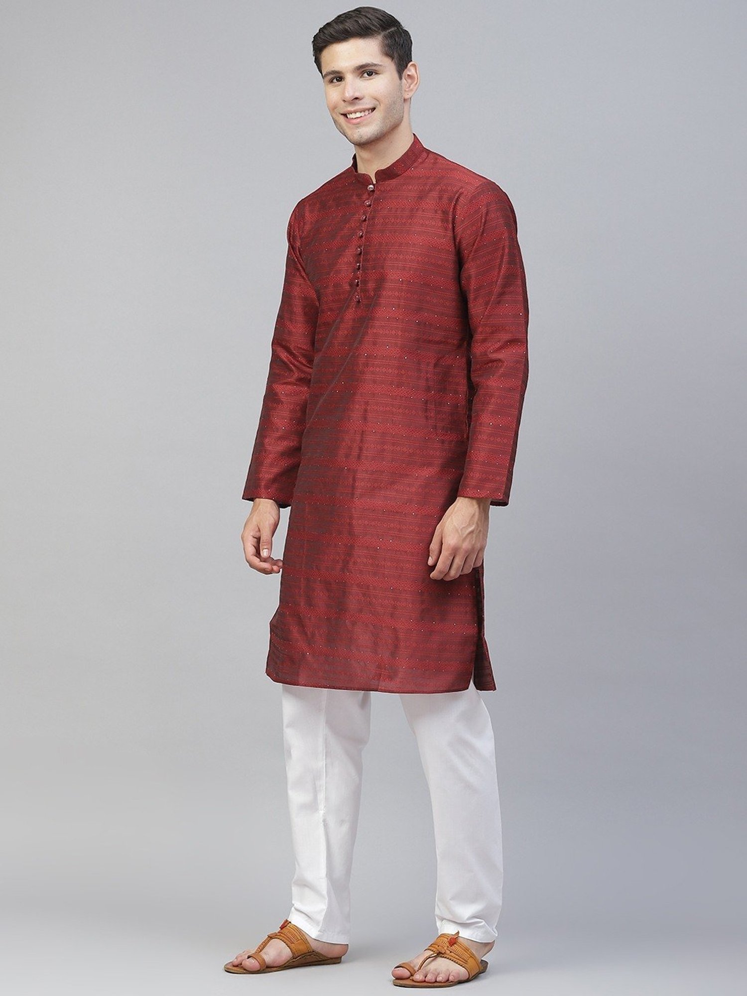 Manthan Fawn & White Regular Fit Kurta