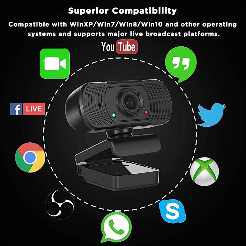 Webcam with Microphone for Desktop PC Laptop Mac Computer Plug and Play USB Web Camera for Online Teaching Learning Class Video Meeting Calling Conferencing Cam