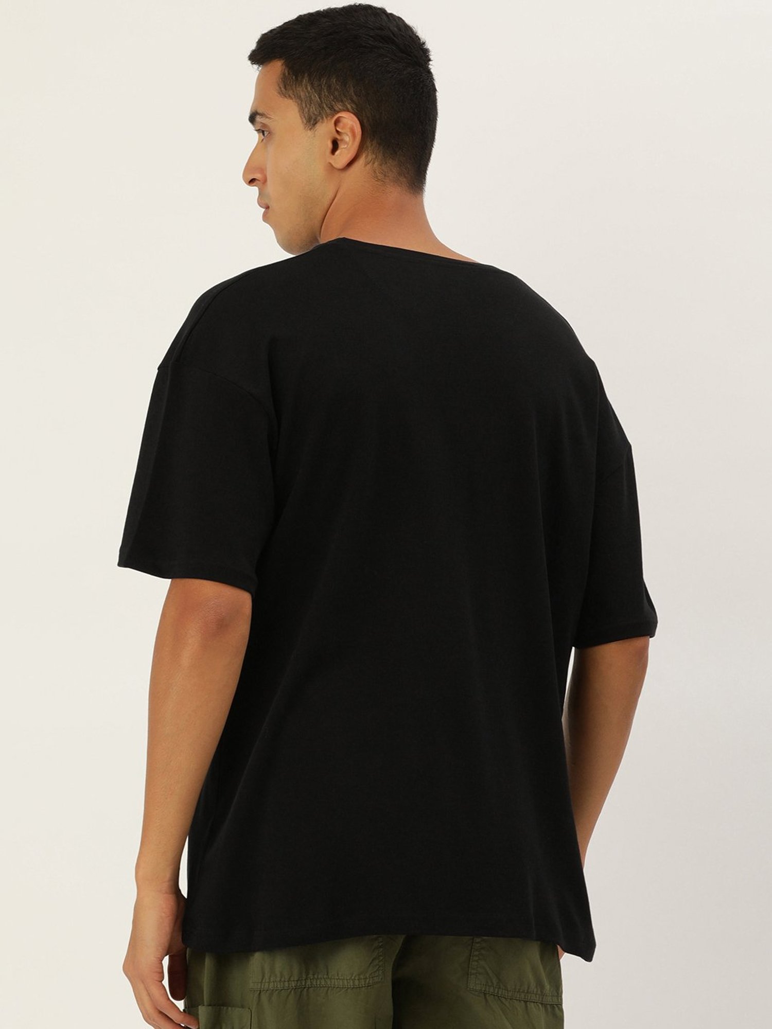 Bene Kleed Black Loose Fit Cotton Oversized Crew T-Shirt