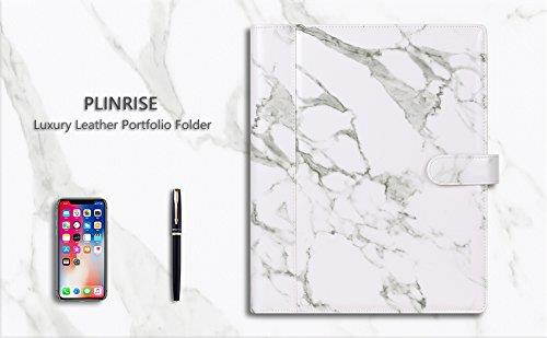 Plinrise High Grade Multifunction Letter Size Padfolio/Resume Portfolio Folder-Document Organizer/Business Card Holder with Calculator and 8 File Pockets (White Marble)
