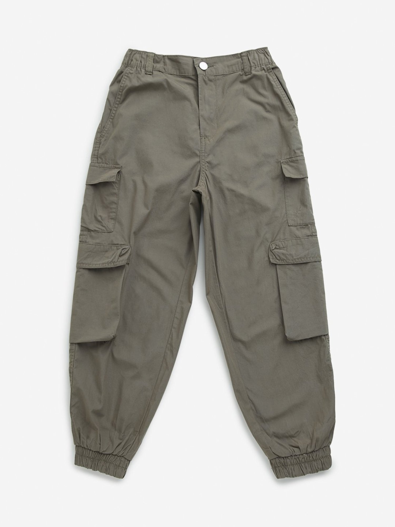 Y&F Boys by Westside Olive High-Rise Cargo-Style Cotton Joggers