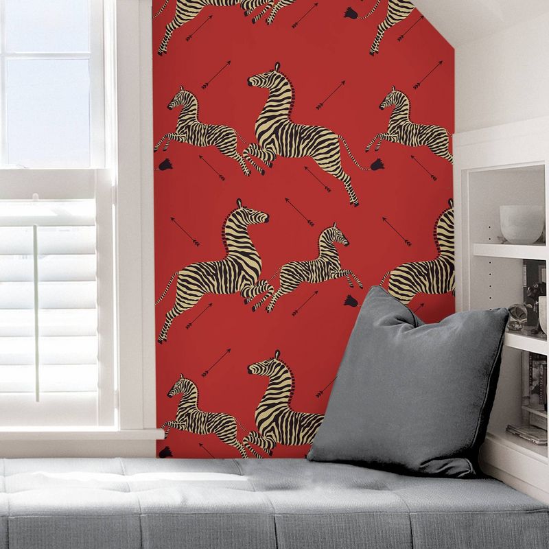 Brewster Zebra Safari Scalamandre Self Adhesive Wallpaper Masai Red