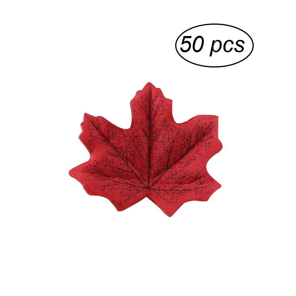 50Pcs Artificial Maple Leaves Cloth Fake Maple Leaves Simulation Props for Party Wedding Decoration (Red)