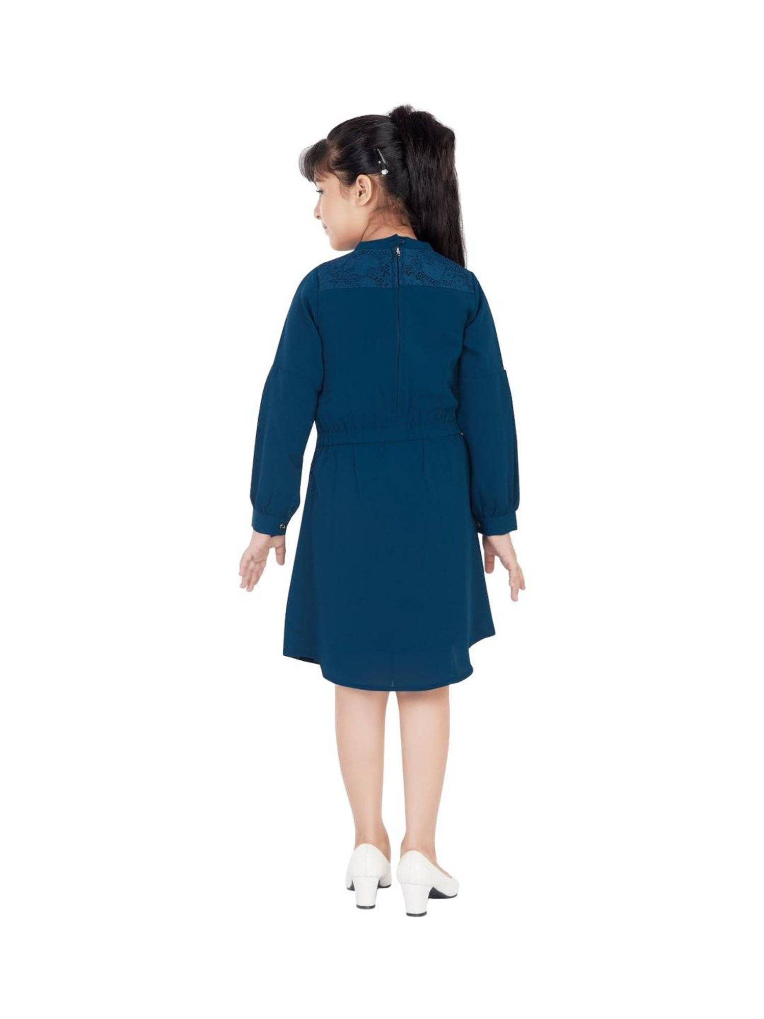 Peppermint Kids Teal Blue Regular Fit Full Sleeves Dress