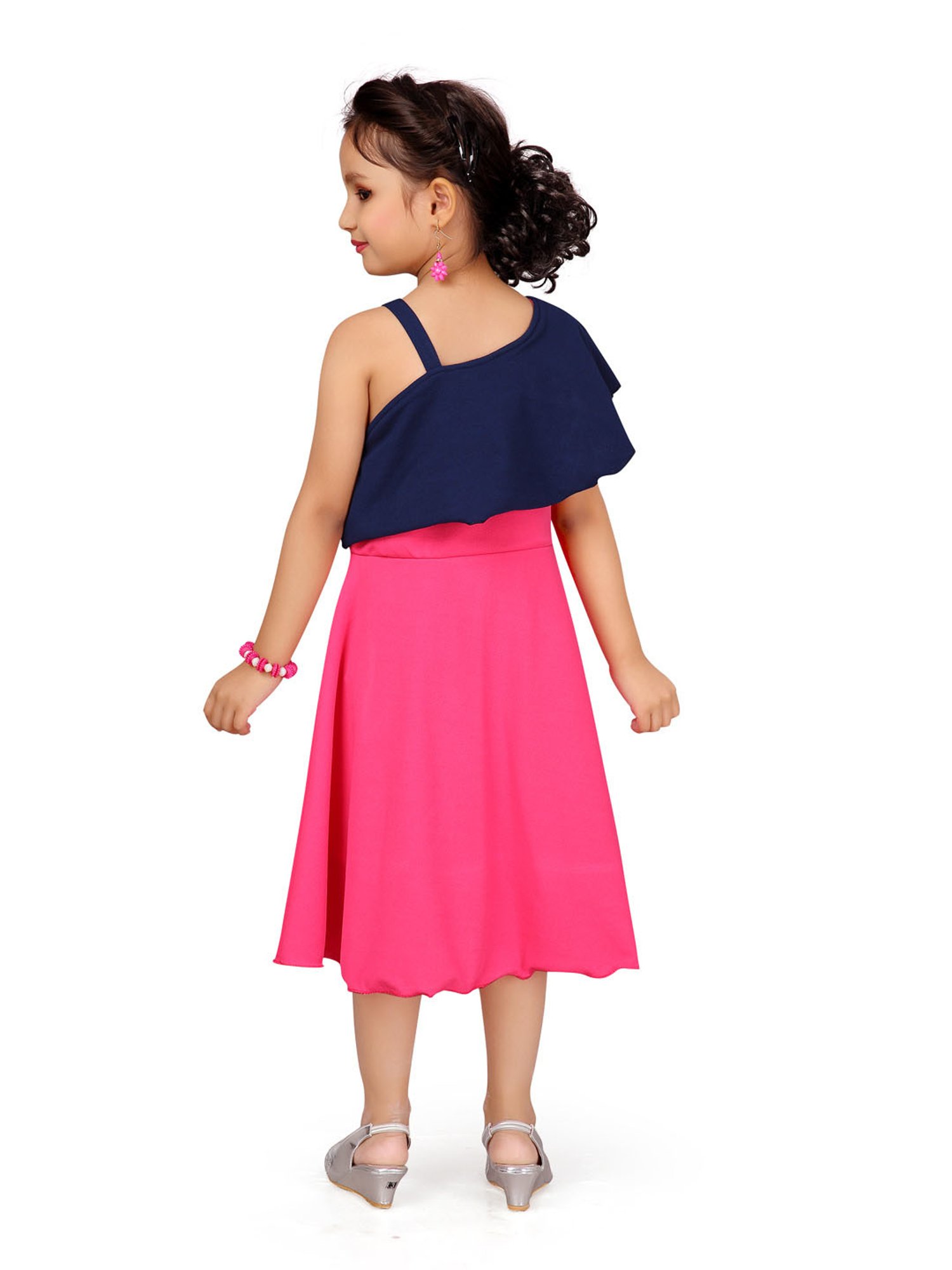 Aarika Kids Navy & Pink Solid Dress