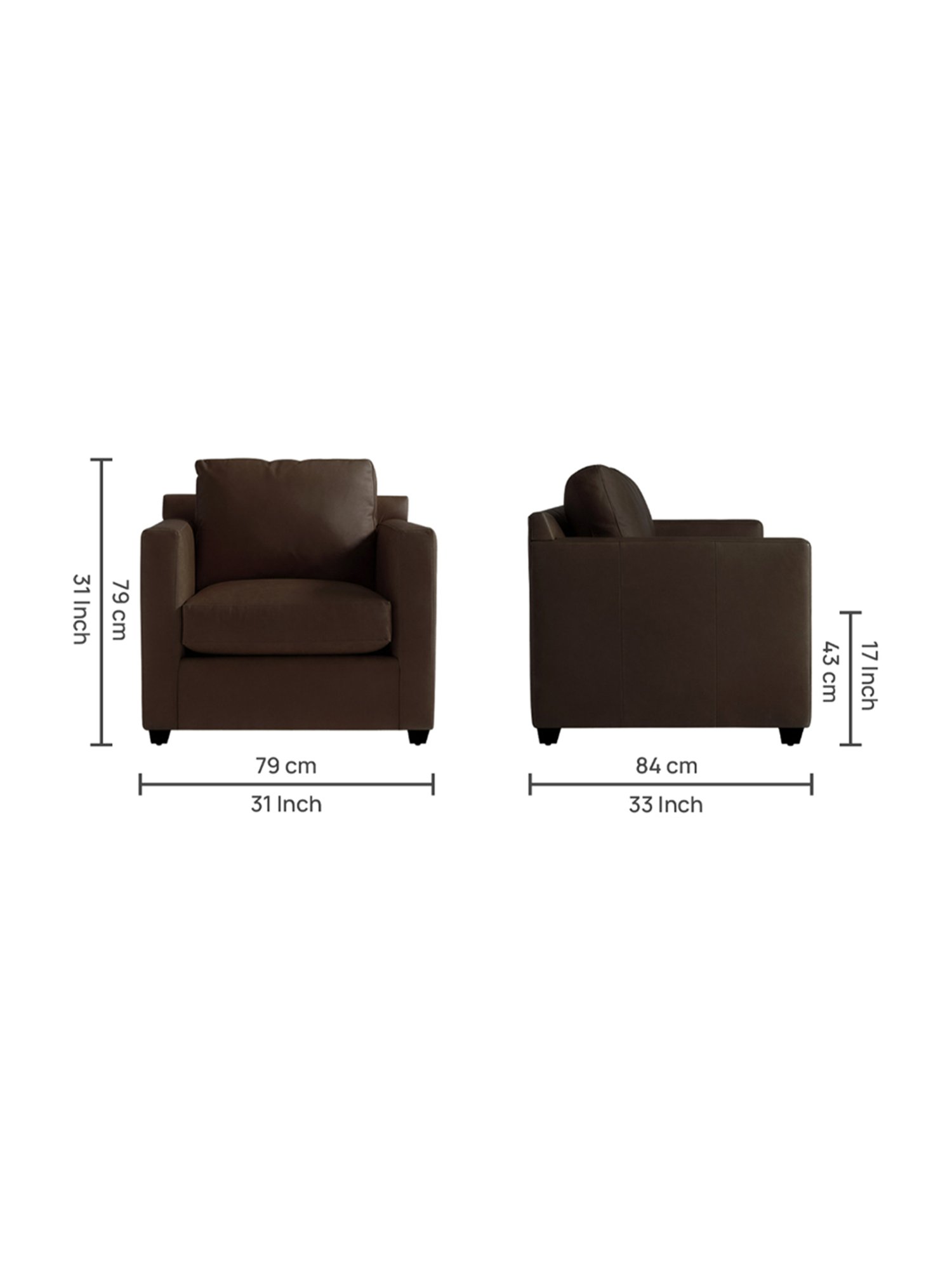 Trevi Olive Brown Leather & Neem Wood 1 Seater Sofa