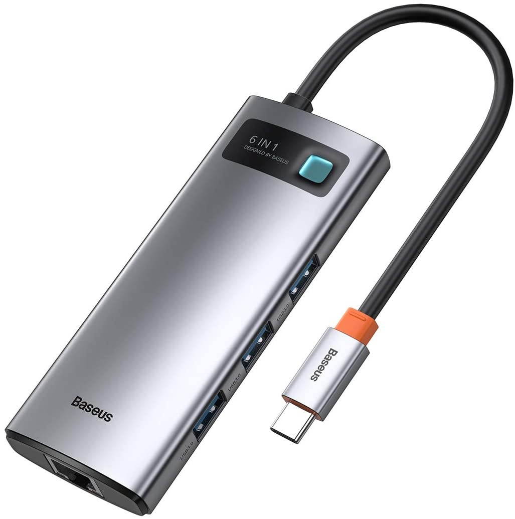 Baseus Docking Station,6-in-1 USB C HUB Adapter with 4K HDMI,100W Power Delivery,3 USB 3.0,1000Mbps Ethernet Type C Dongle for MacBook Air,MacBook Pro,Surface Pro and More