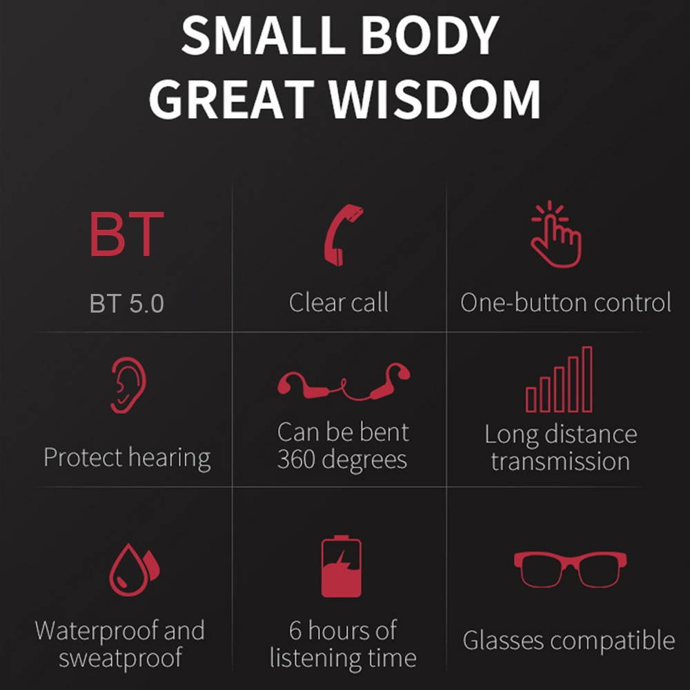 A9 Bone Conduction Headphones Painless Wireless Bluetooth 5.0 Earphone Outdoor Sports Headset IP56 Waterproof Hands-free with Microphone