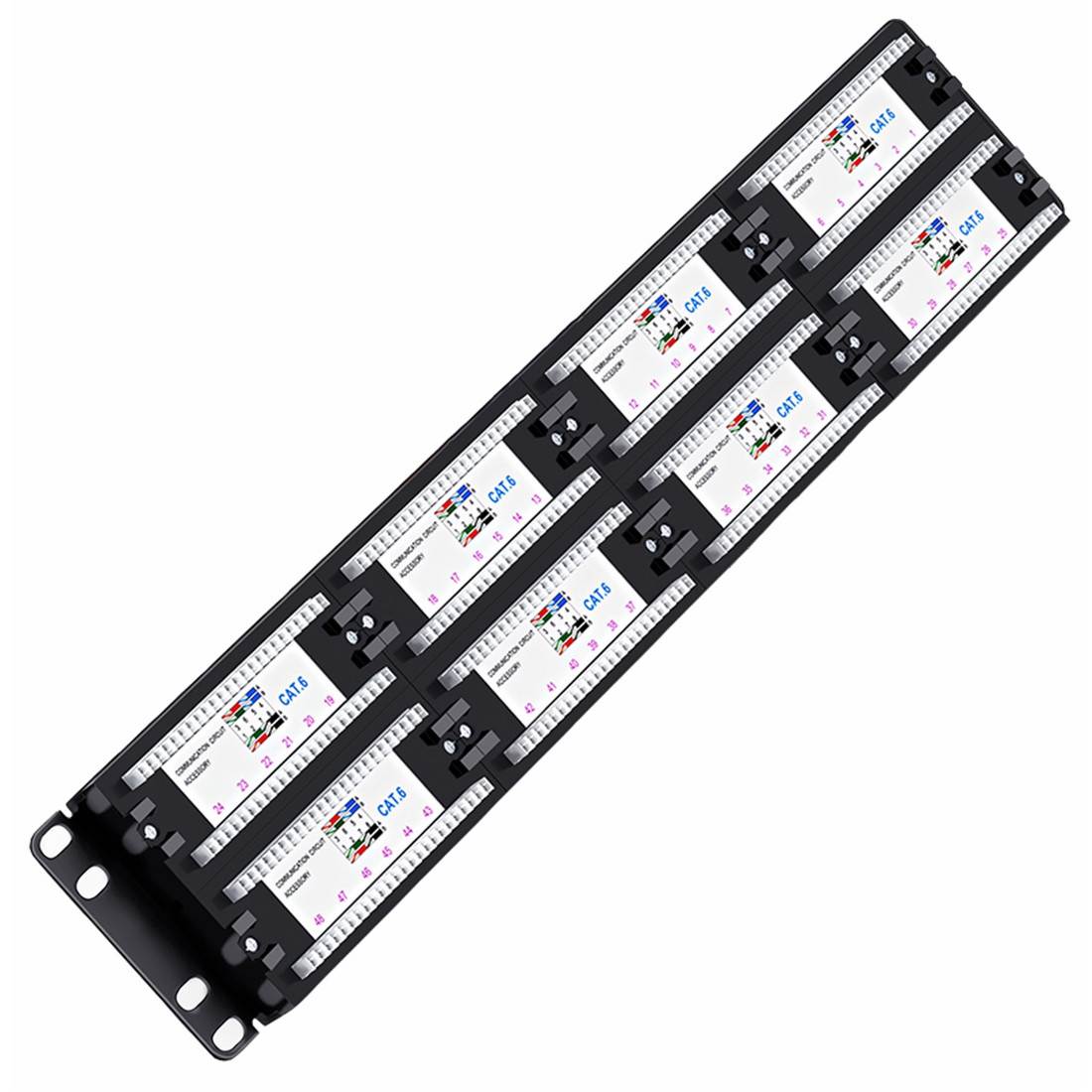 Yankok [Cat6 48 Port Patch Panel] Unshielded 19in.x2U Supports Cat5/5e Ethernet 568A/B Coded for RJ45 Network Rack/Wall Mount (Includes 1x Mini Cable Stripper Cutter, 4x Cable Ties, 4x Mount Screws)