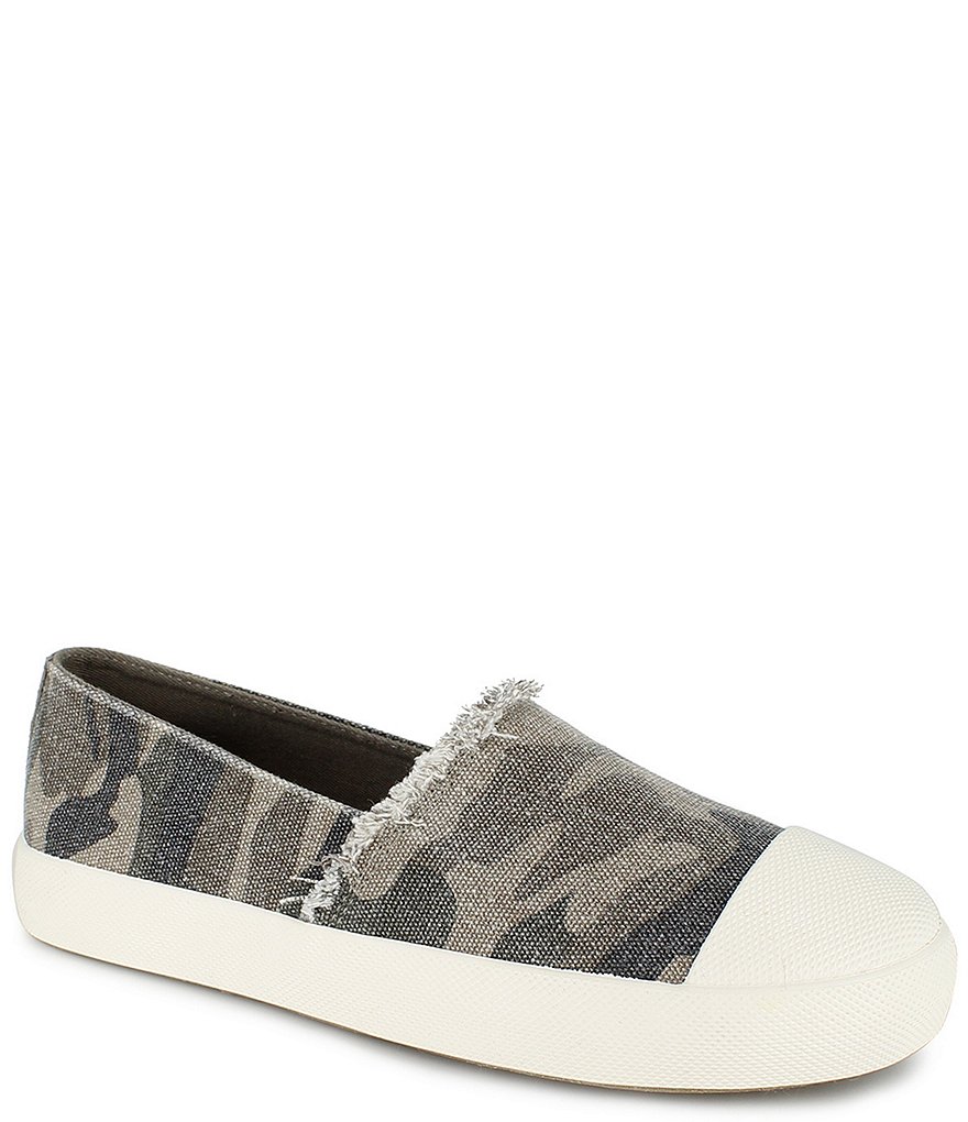 Splendid Aida Camo Print Canvas Fray Edge Slip-On Sneakers
