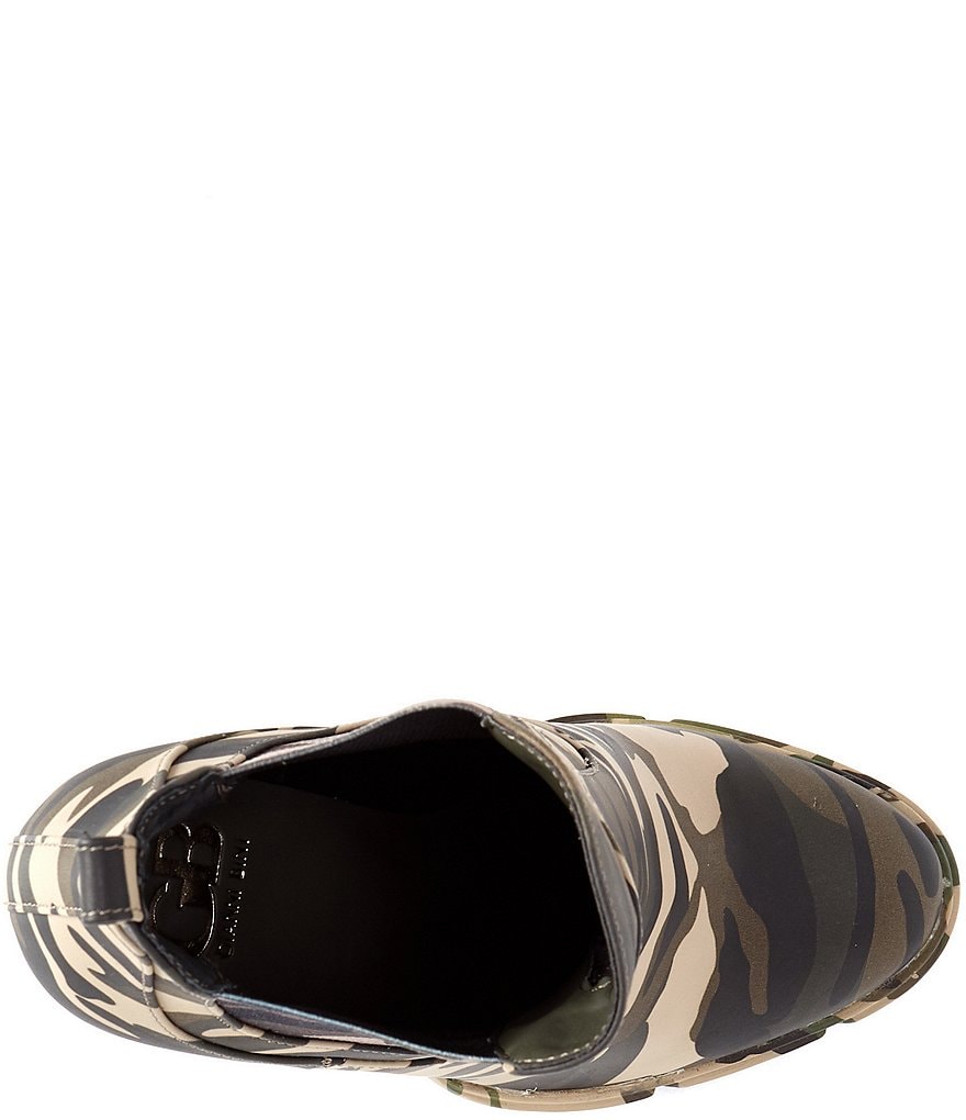 GB Dra-Matic Camo Gore Platform Lug Sole Block Heel Chelsea Booties