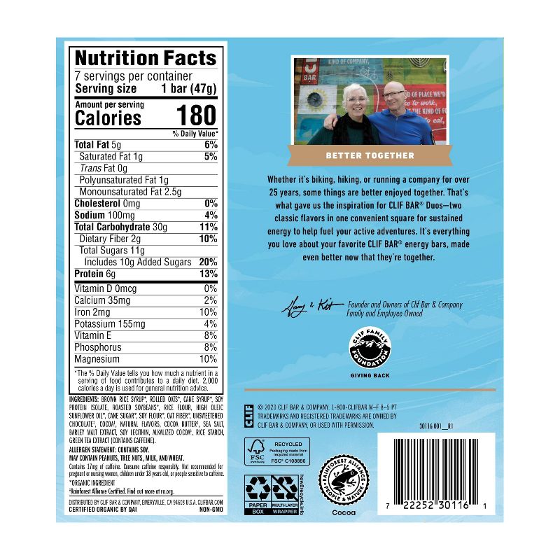 Clif Bar Duos Cool Mint Chocolate and Chocolate Chip - 11.6oz