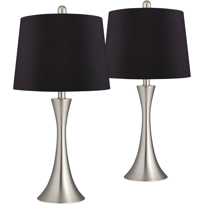 360 Lighting Gerson Brushed Nickel LED Black Shade Table Lamps Set of 2