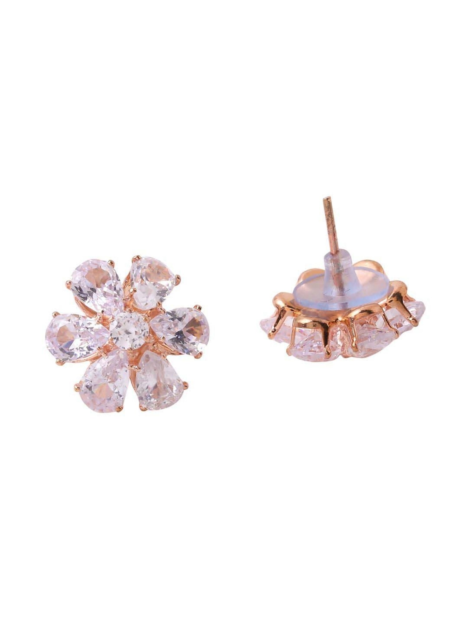 NVR Golden CZ Studded Stud Earrings for Women
