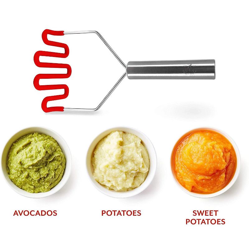 Zulay Kitchen Potato Masher with Premium Silicone-Coated - Ruby Red