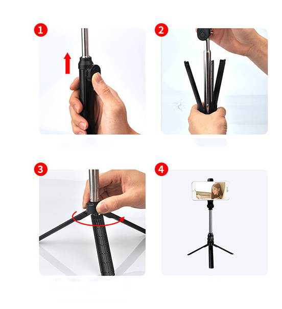 Mobile Phone Selfie Stick Multi-function Tripod Built-in Bluetooth Remote Control Real-time Camera Bracket-Red