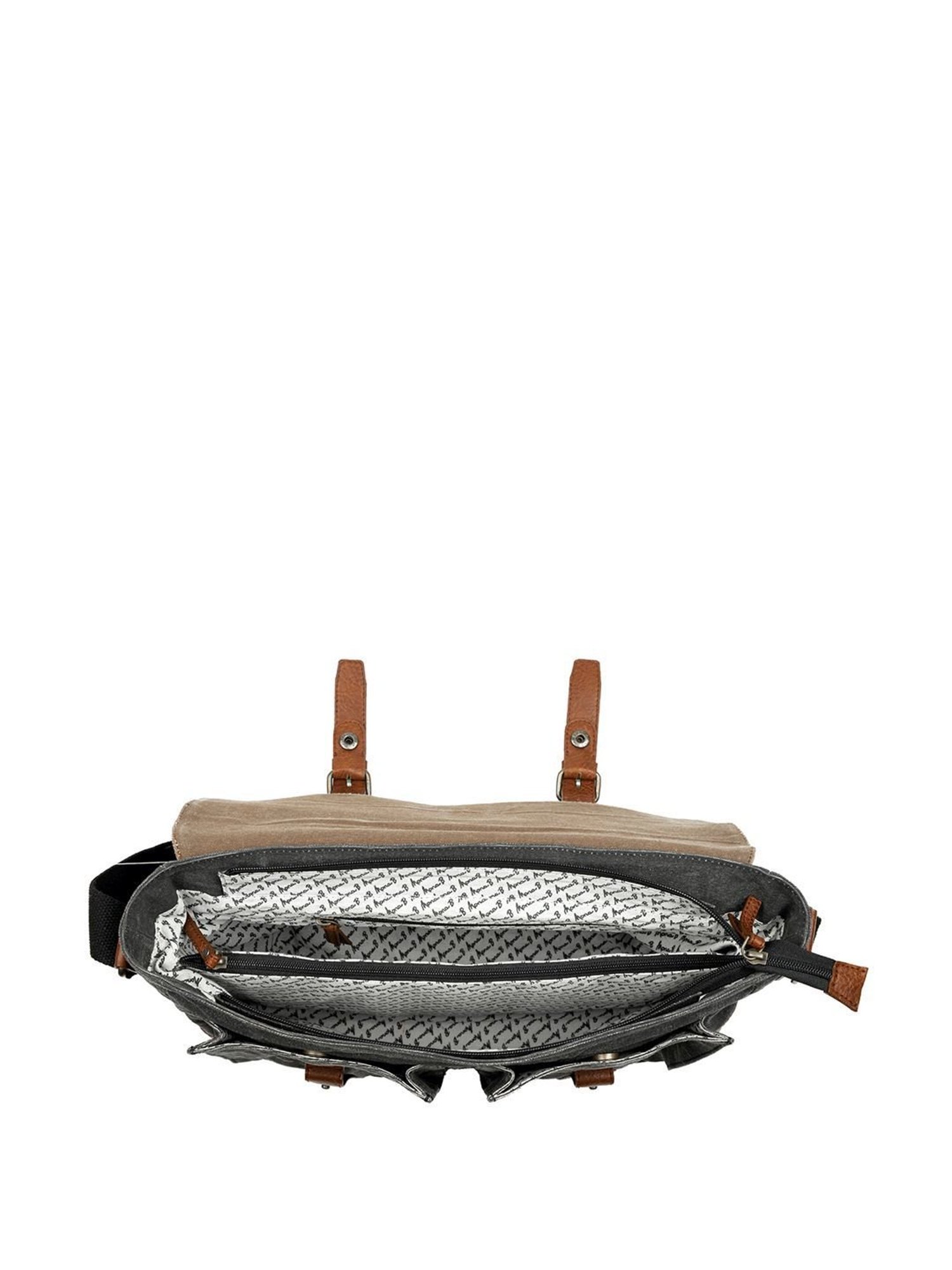 Mona B Black Canvas Medium Messenger Bag