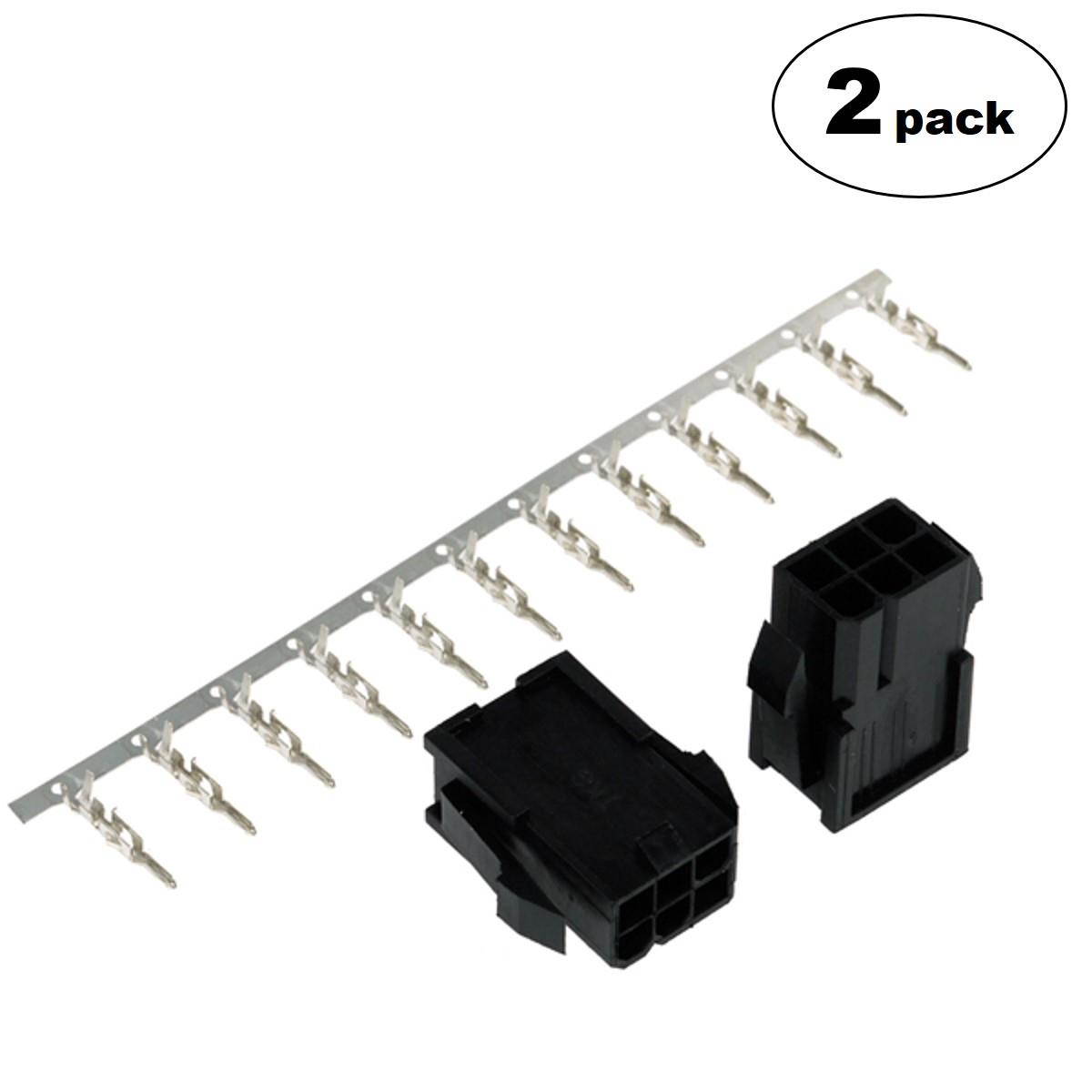 Phobya ATX Power Connector 6 Pin, Female, 2 pcs, Black, 2-pack