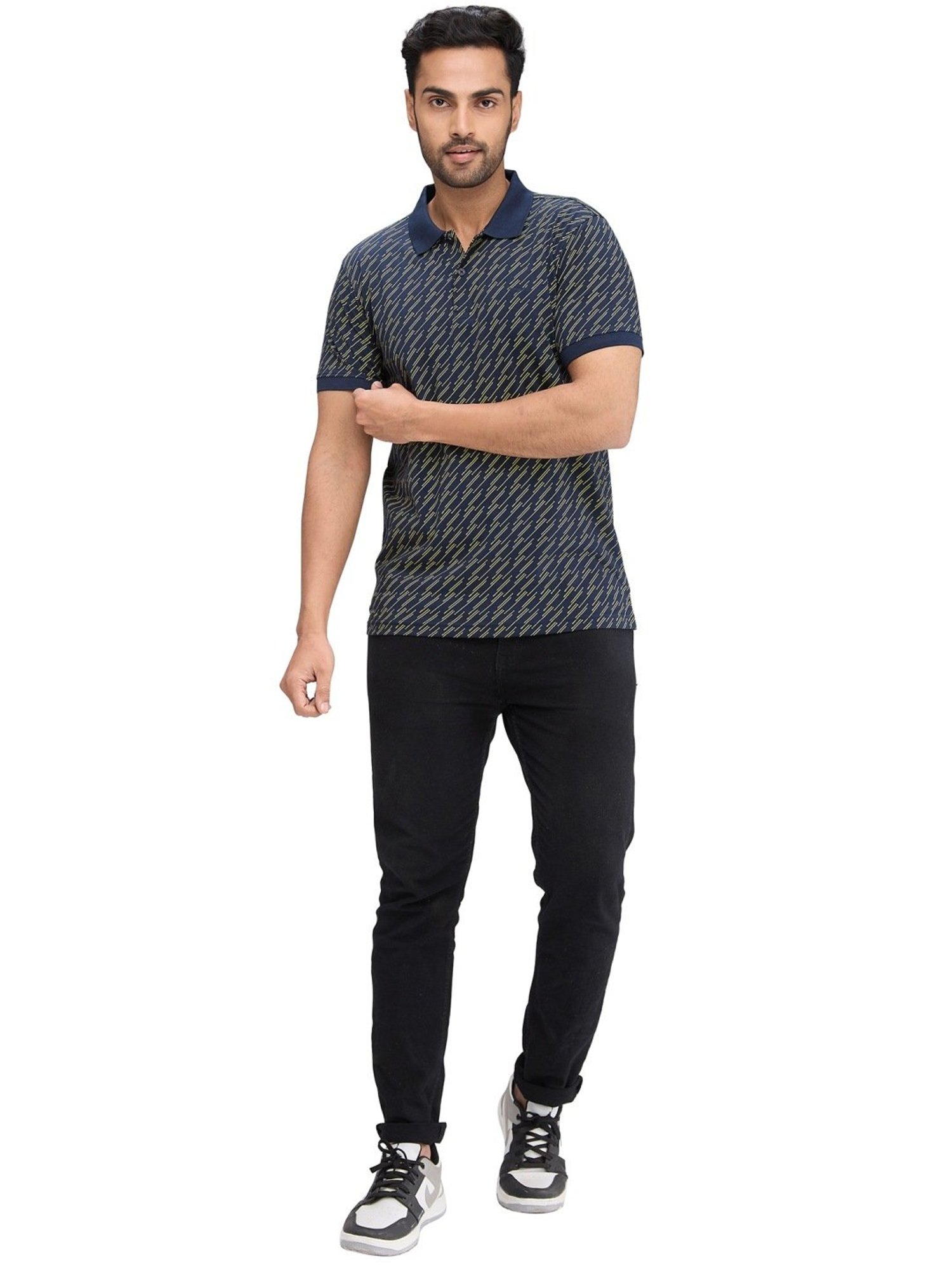 Park Avenue Blue Slim Fit Printed Polo T-Shirt