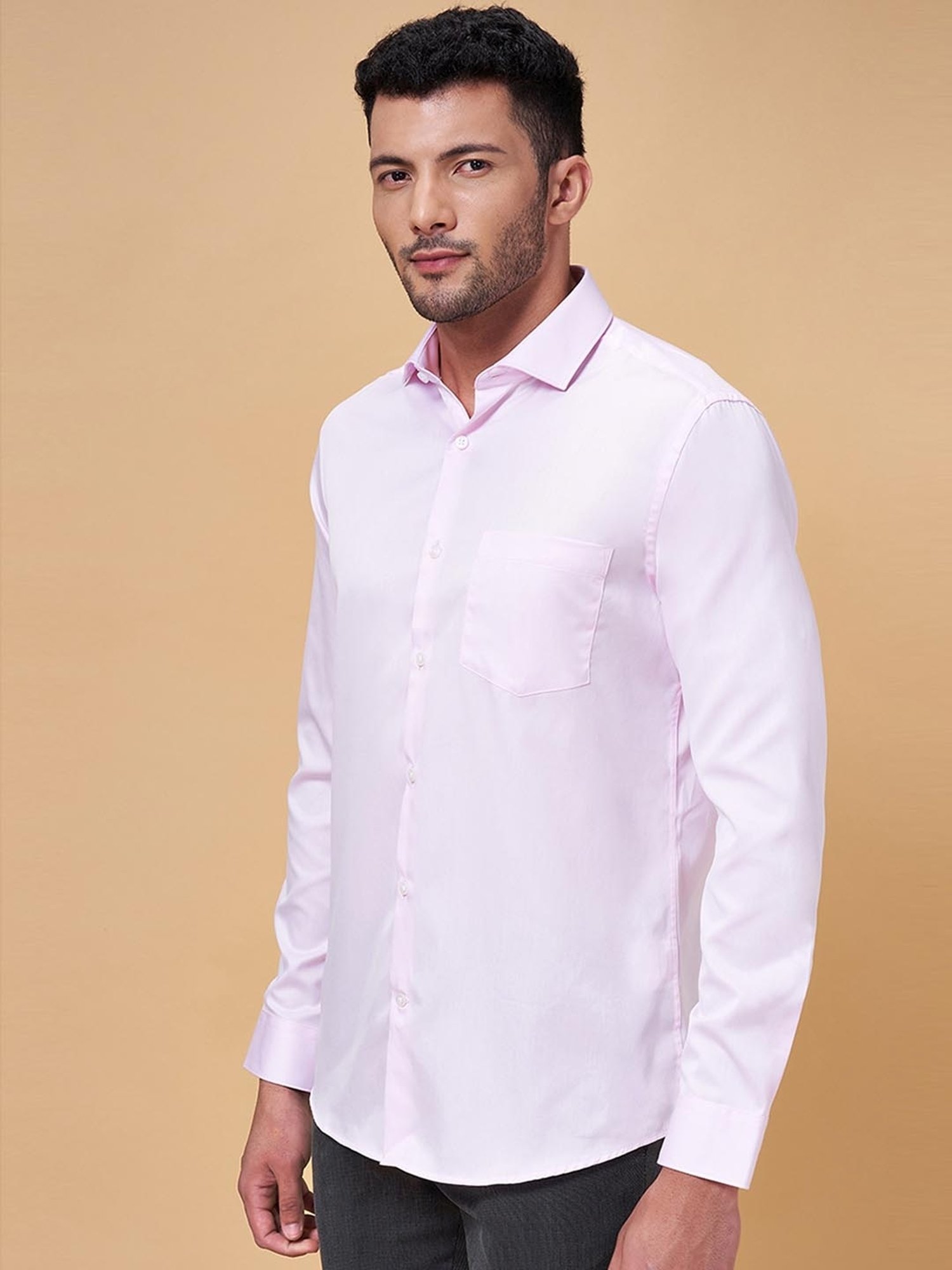 Peregrine by Pantaloons Pink Cotton Slim Fit Shirt