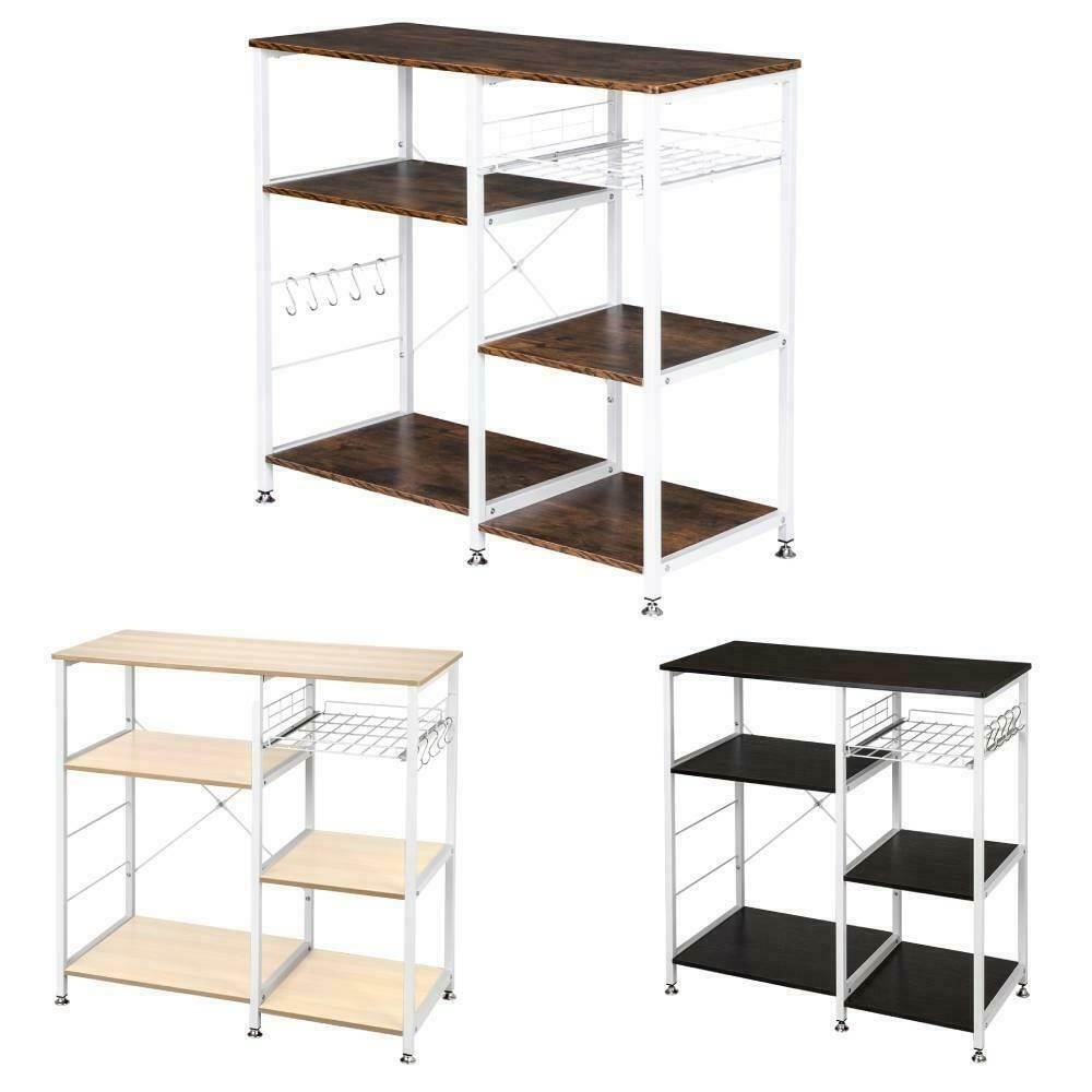 Kitchen 3-Tier Microwave Stand Bakers Rack Shelf Shelves W/ Storage 5 Hooks
