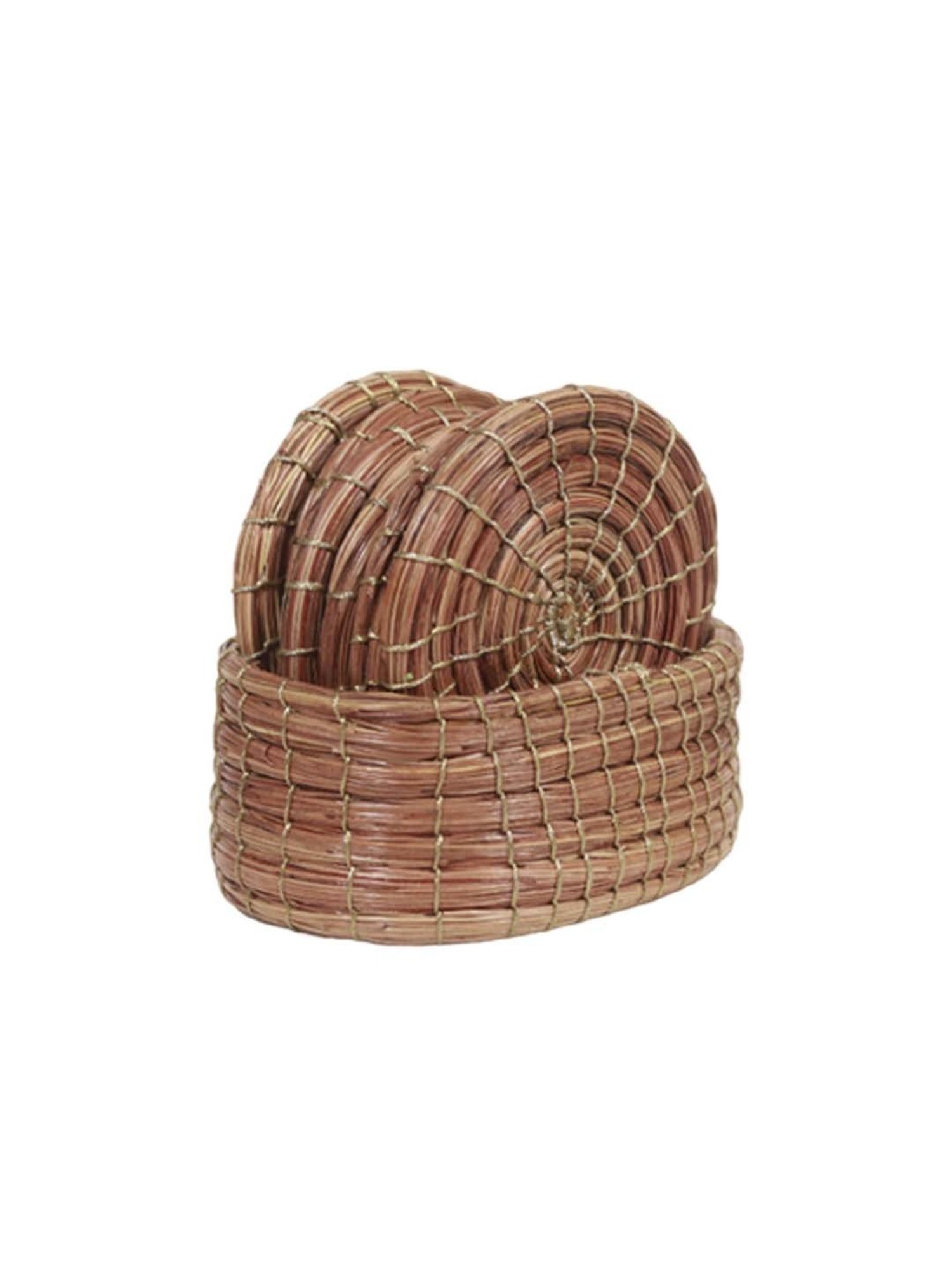 Unravel India Brown Piruls Classy Pine Wood 6Pc Tea Coaster & Stand Set