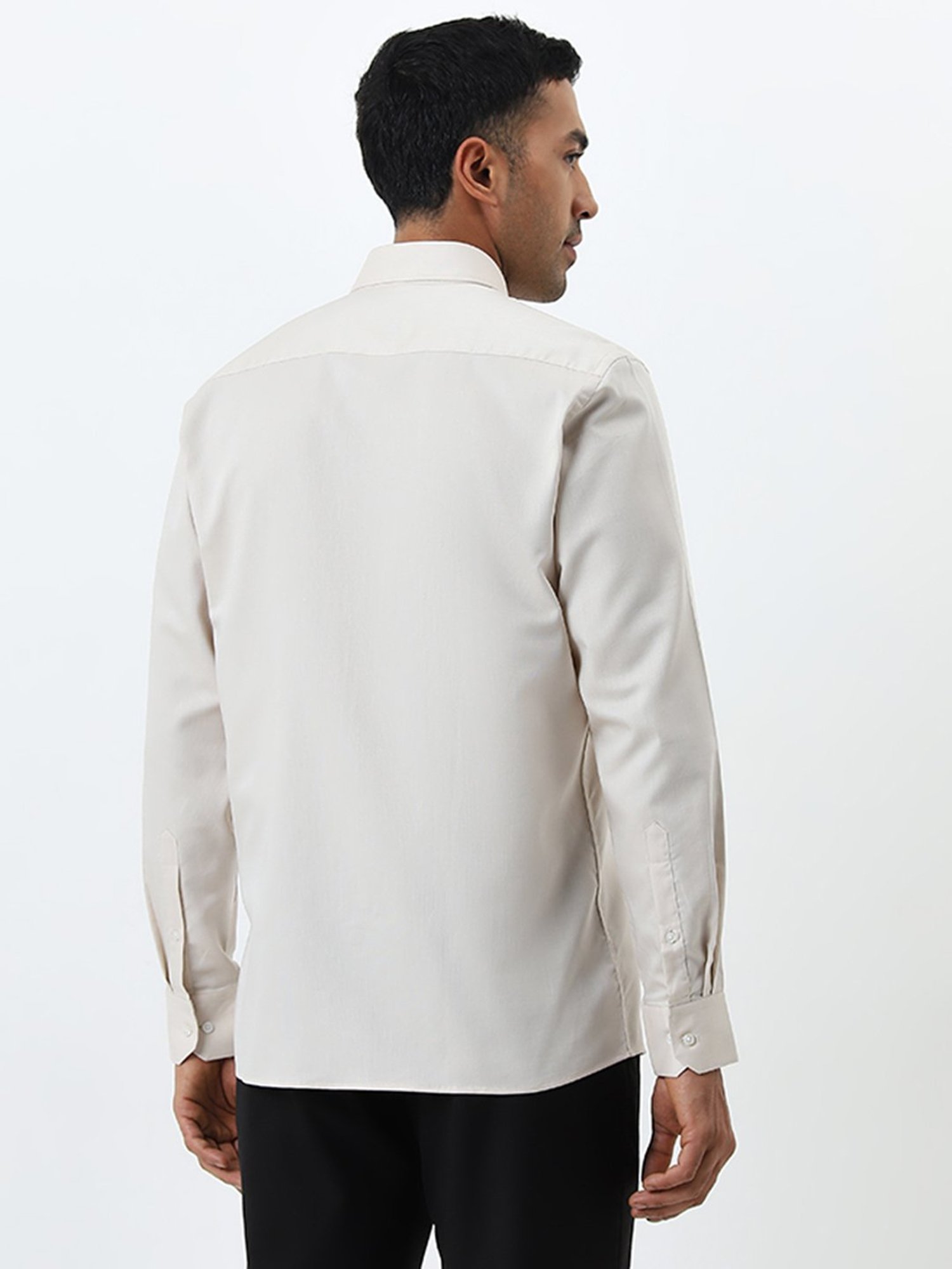 WES Formals by Westside Light Beige Solid Slim-Fit Cotton Shirt