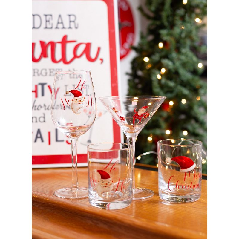 Sullivans Santa Martini Glasses Set of 4, 7"H Multicolored