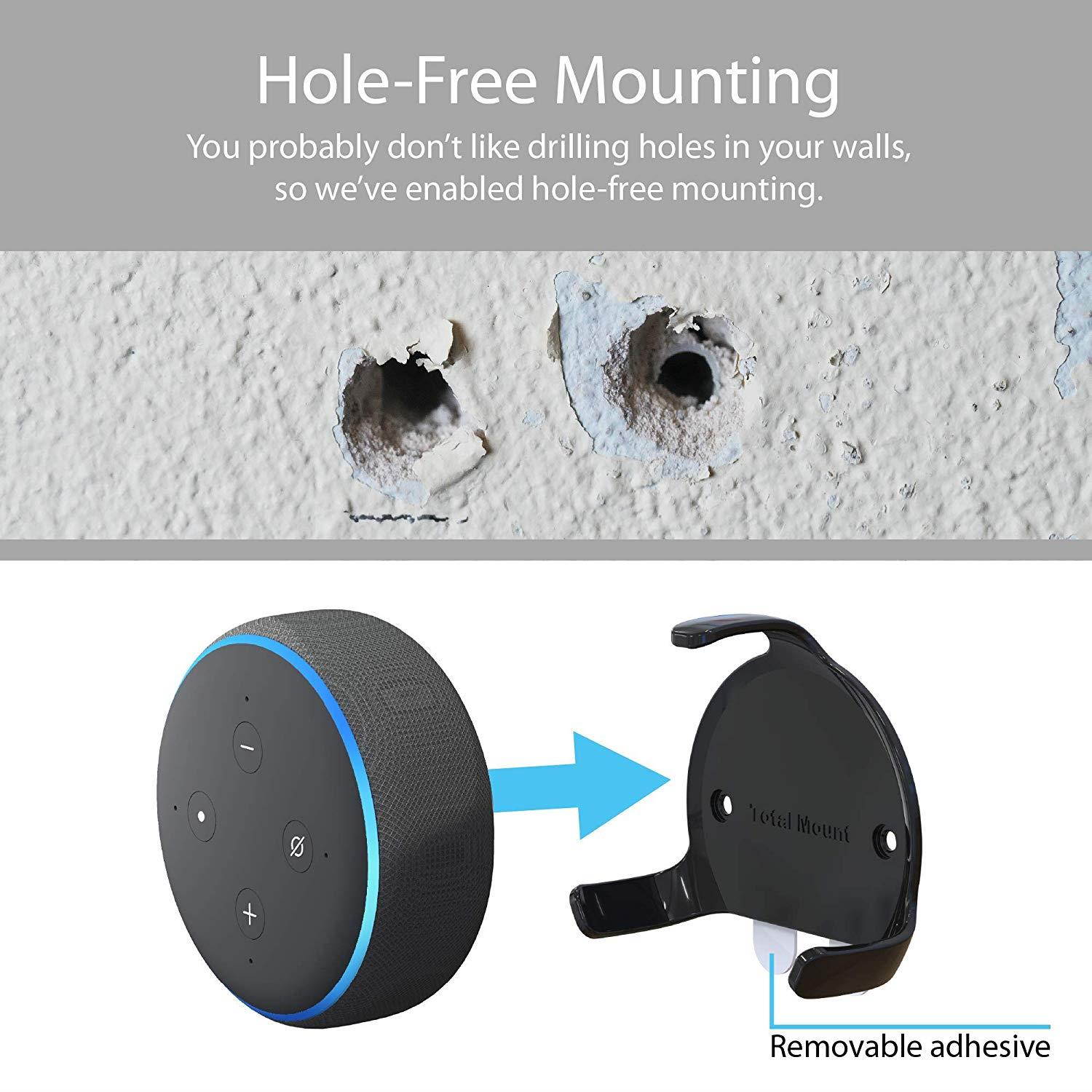 New - TotalMount Echo Dot (3rd Gen) Hole-Free Wall Mount (Black) - Eliminates Need to Drill Holes in Your Wall
