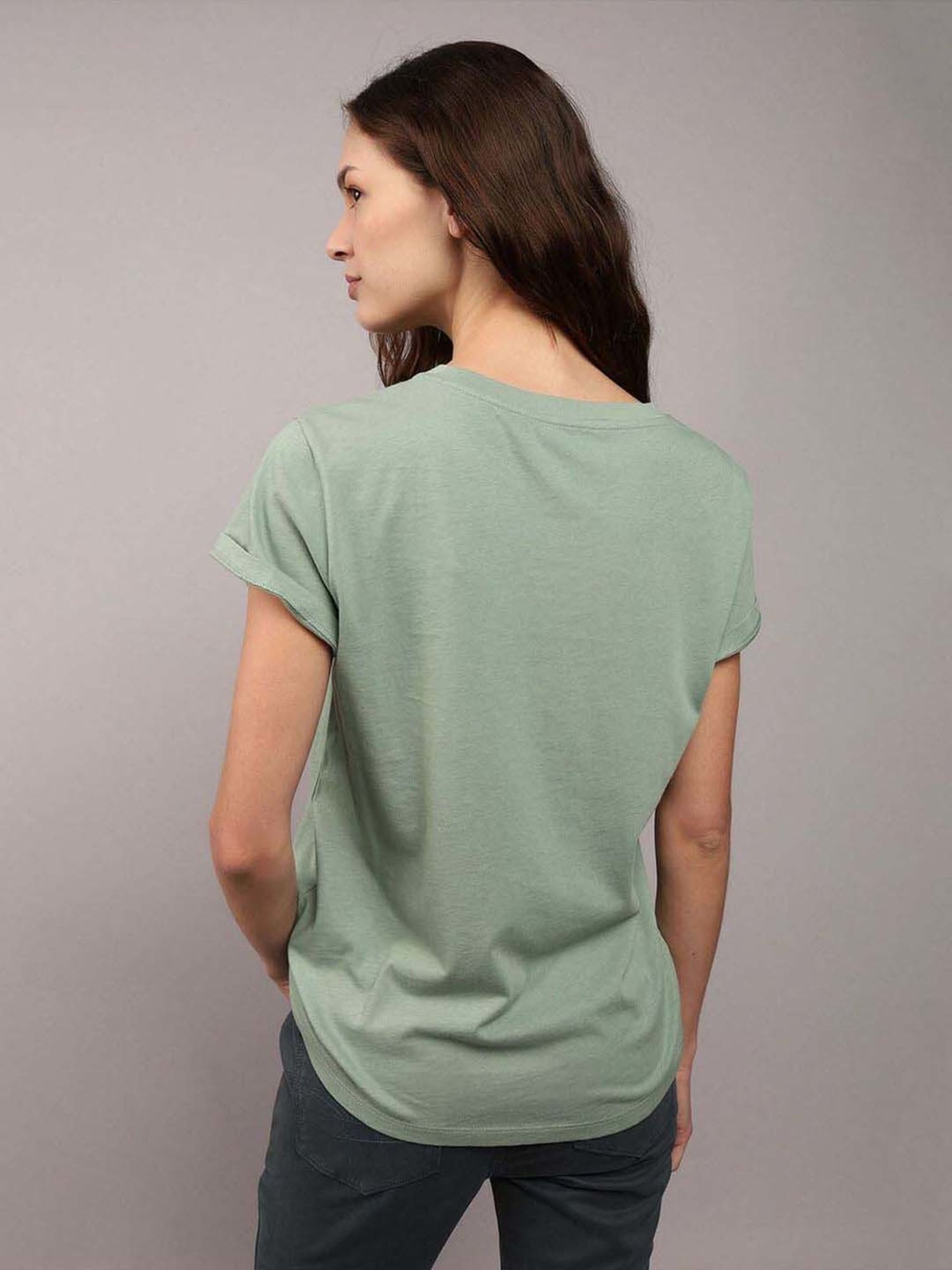 American Eagle Outfitters Green Cotton Printed T-Shirt