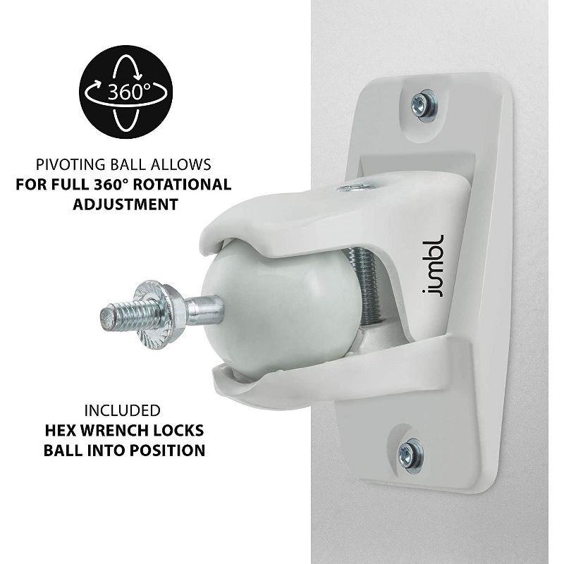 Jumbl ProGrip Ultra Stainless Steel Speaker Wall Mount Bracket - Holds up to 10 Lbs. (Pair of 2 Brackets) White