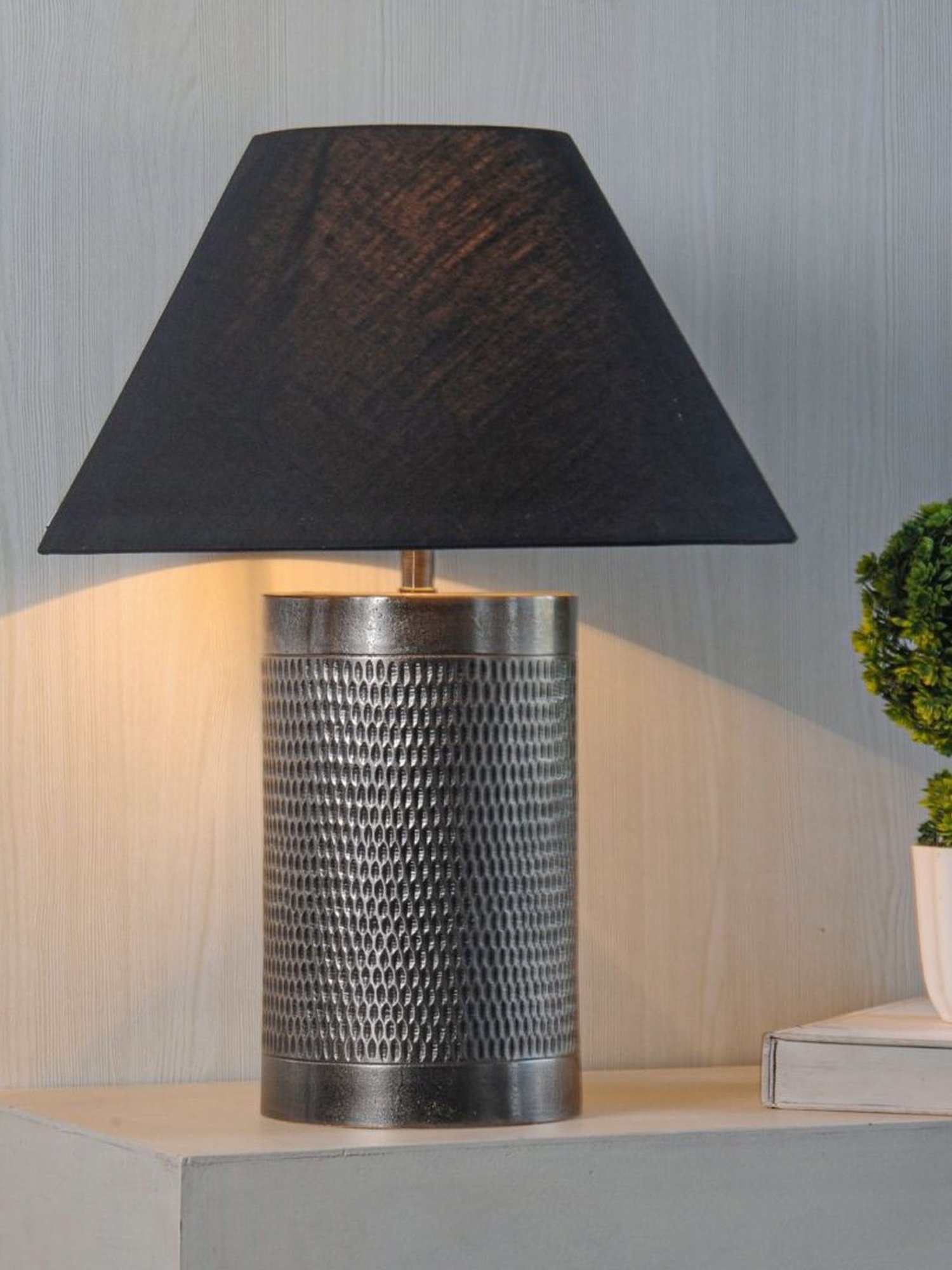 Kapoor Lamp Shades Brown & Black Aluminium Ohagun Carved Table Lamp