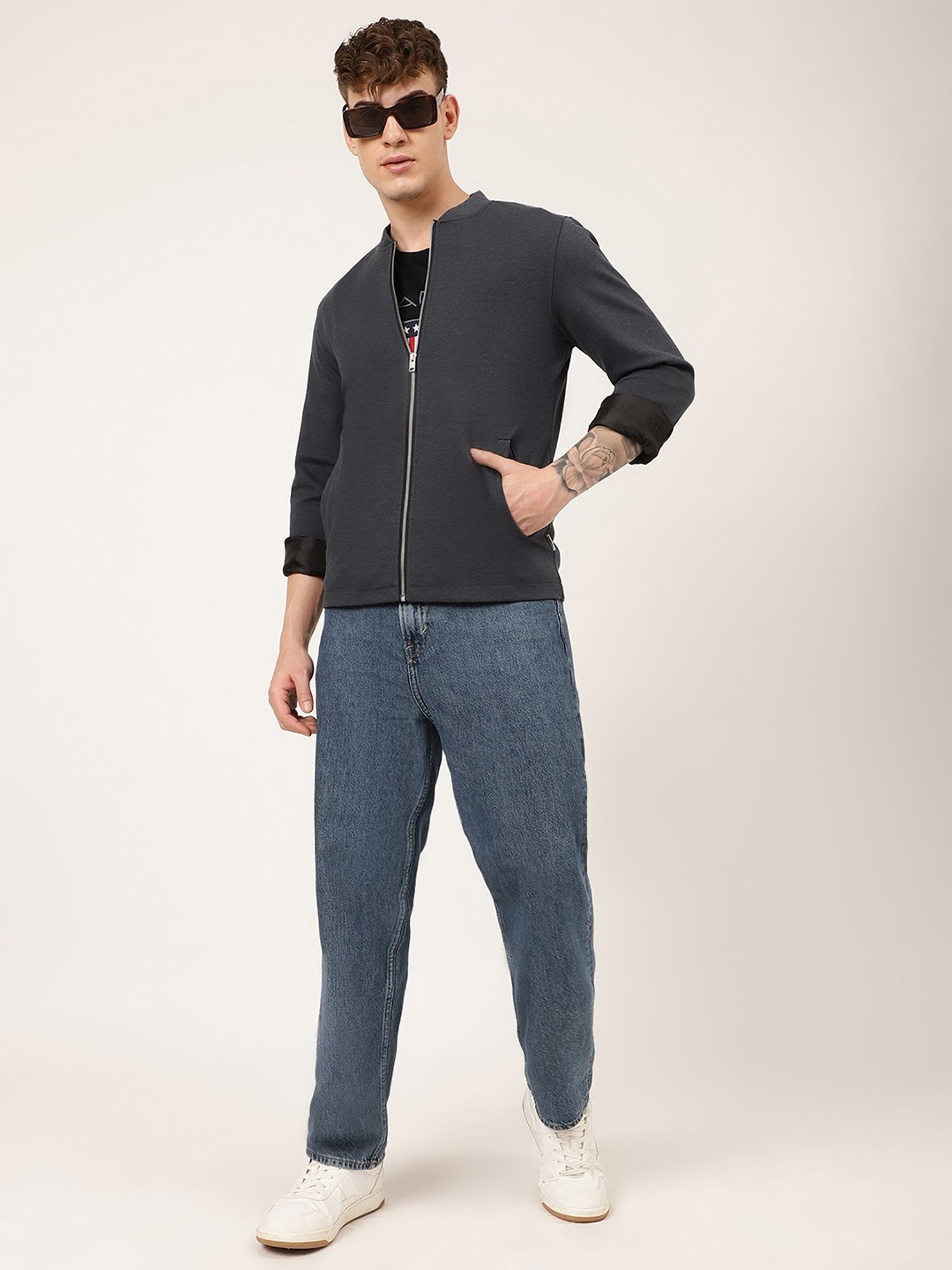 Lindbergh Grey Slim Fit Bomber Jacket